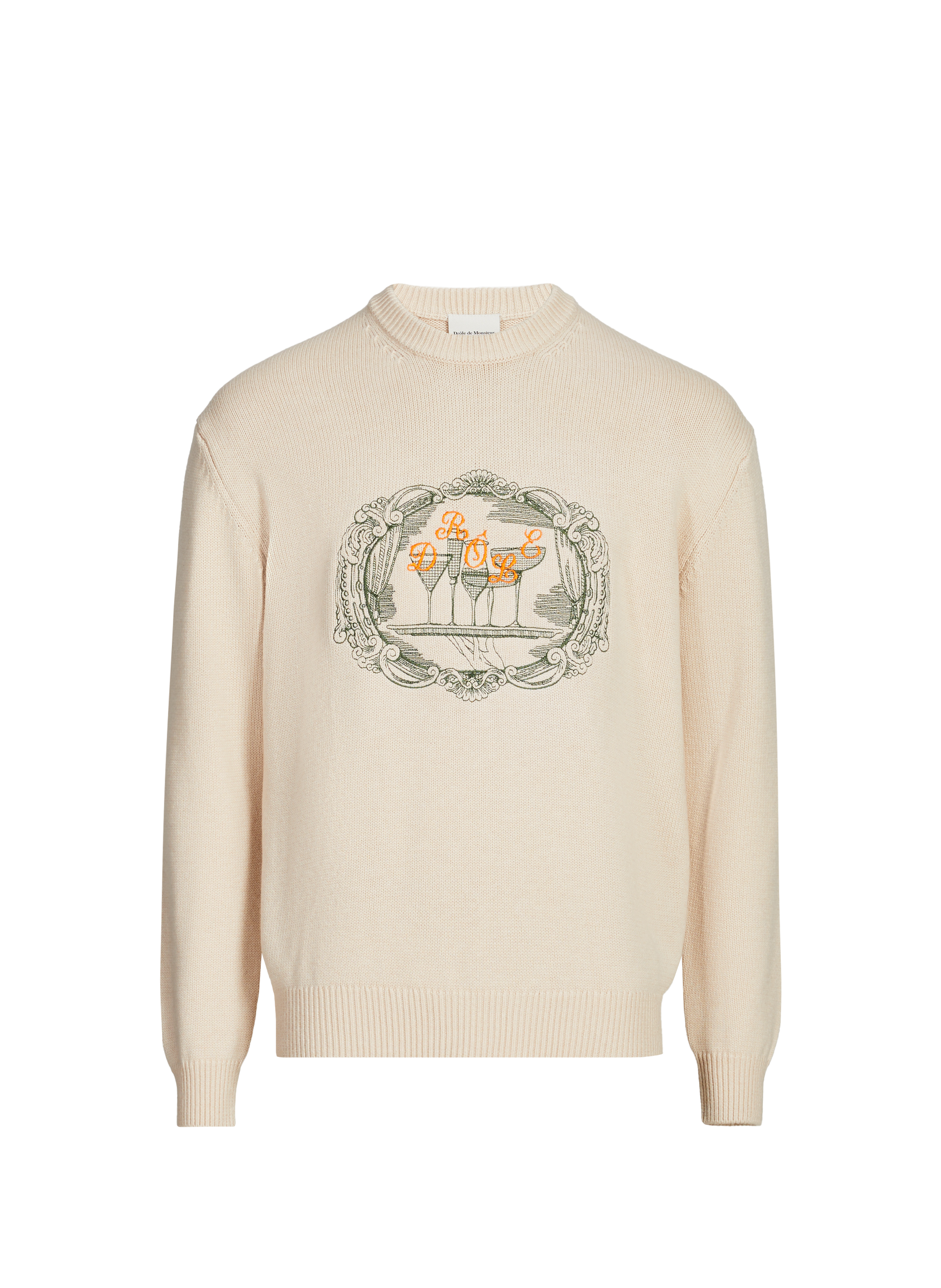 Pull ample brodé en laine et coton DROLE DE MONSIEUR Beige