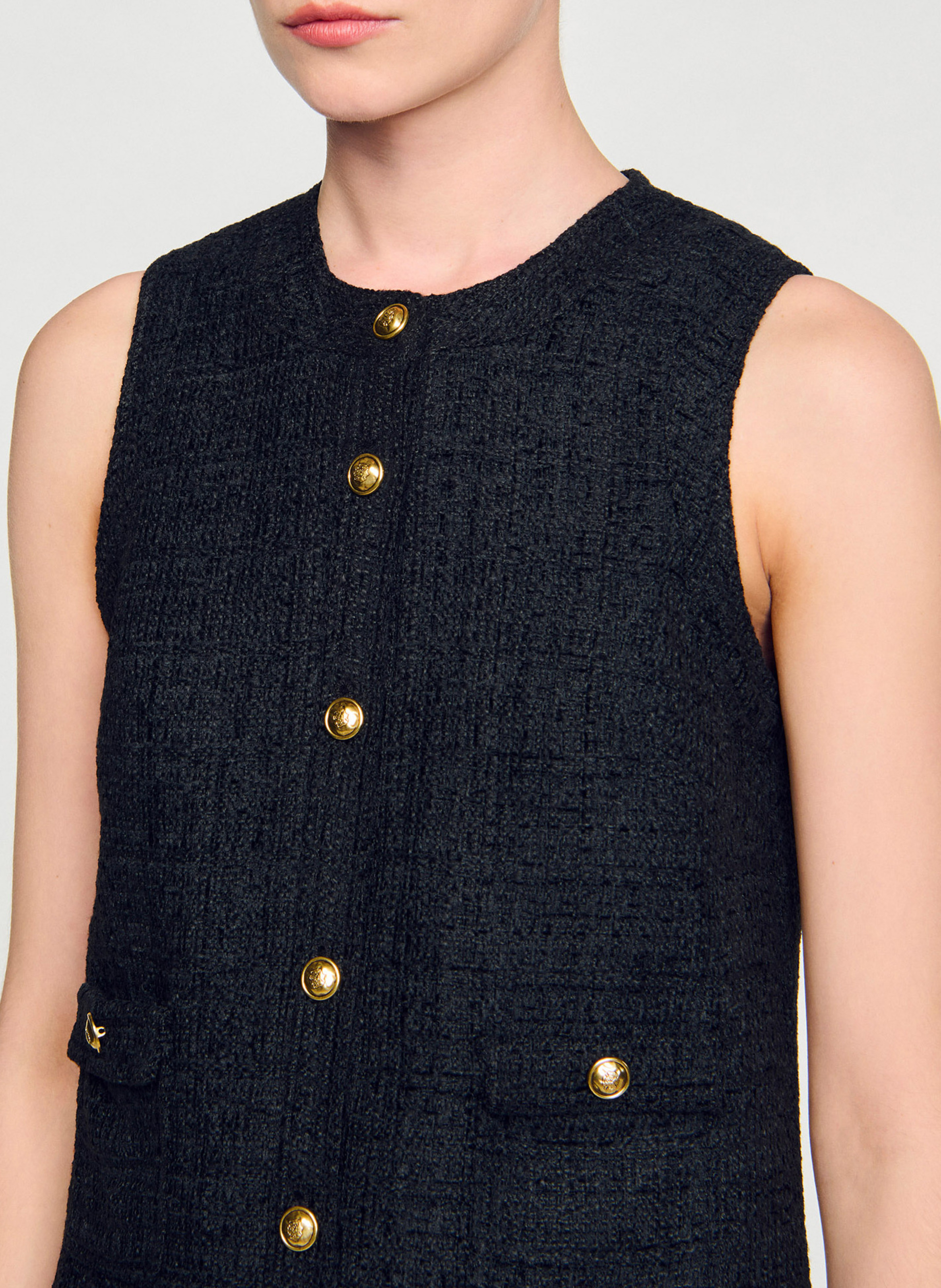 Robe courte col rond en tweed Noir