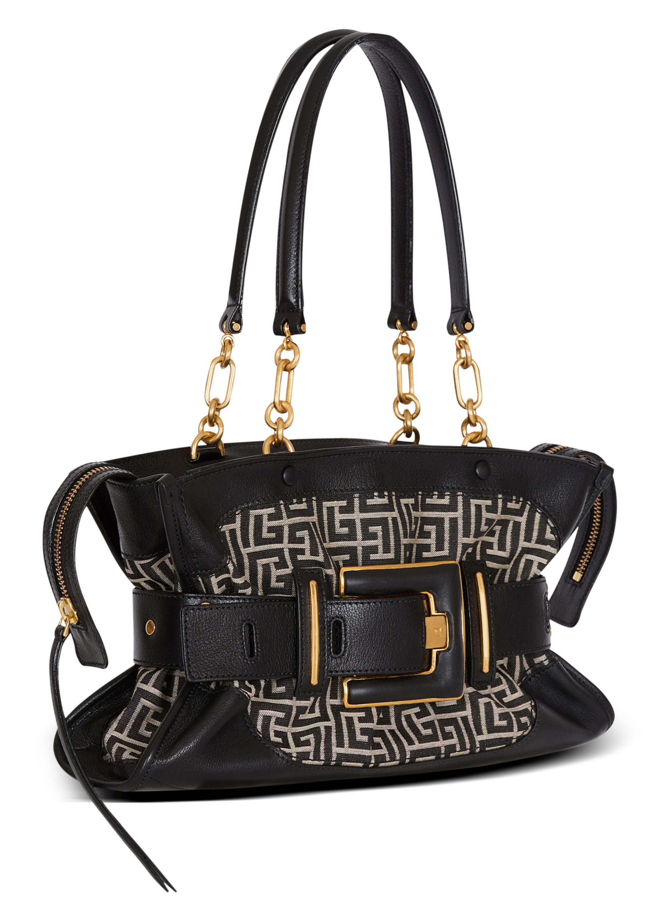 Sac anthem en cuir et jacquard monogramme BALMAIN Noir