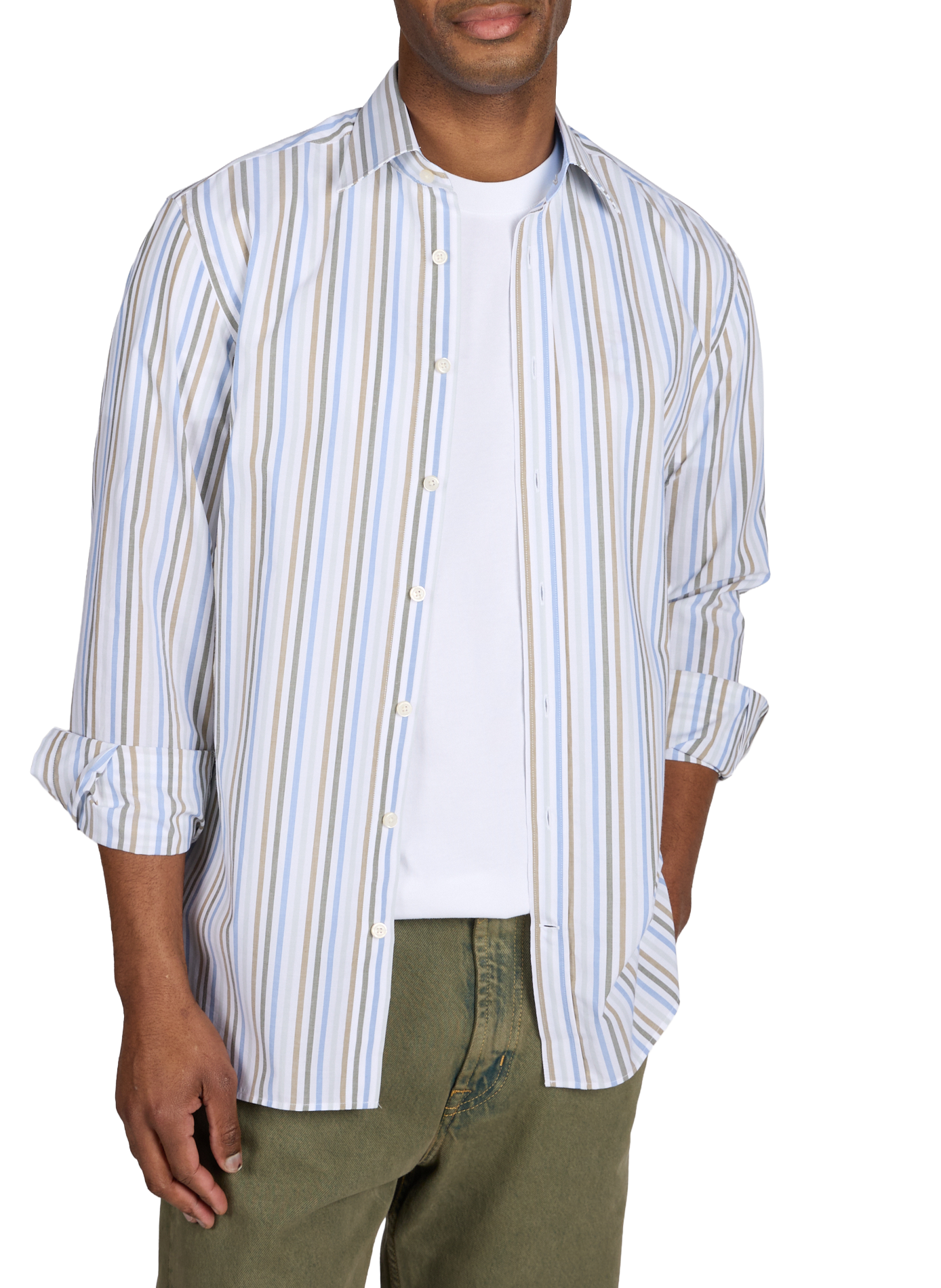 Chemise à rayures col classique en coton HACKETT Vert