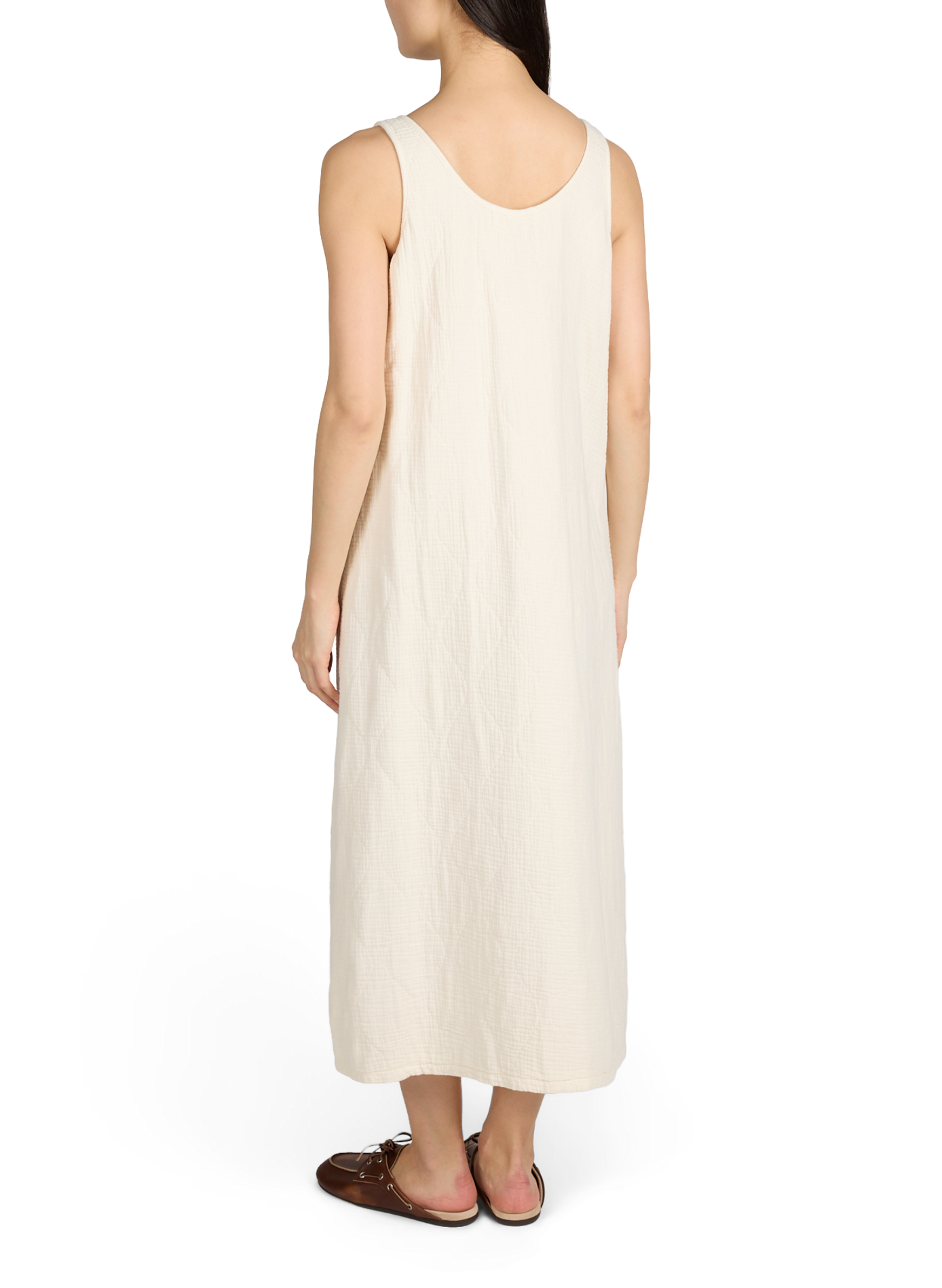 Dress Clevland with round neckline in quilted cotton AOKYANOS Beige