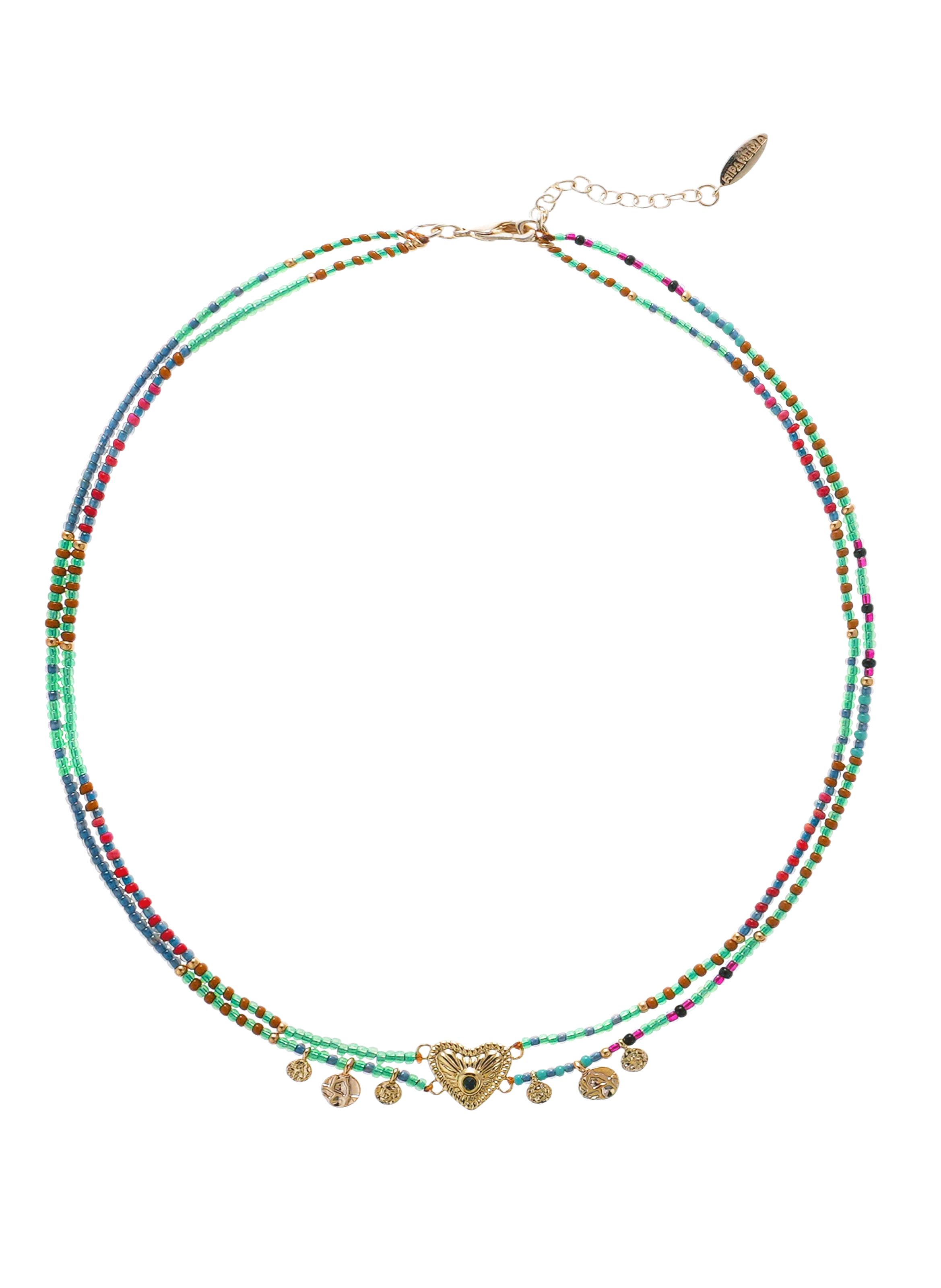 Collier multiliens perles et pampilles avec cabochon cœur mylove HIPANEMA Vert