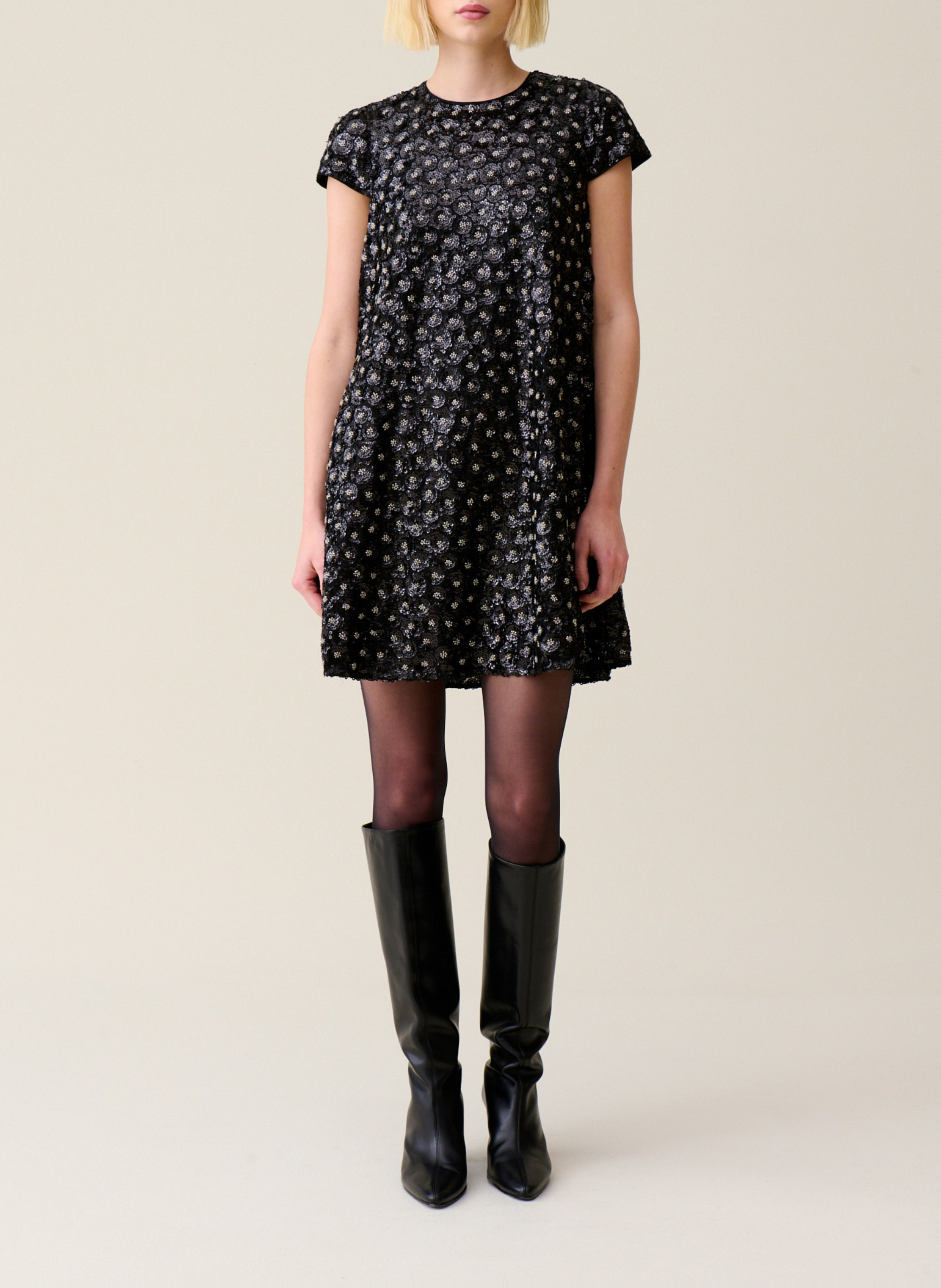 Robe courte col rond à paillettes CLAUDIE PIERLOT Noir