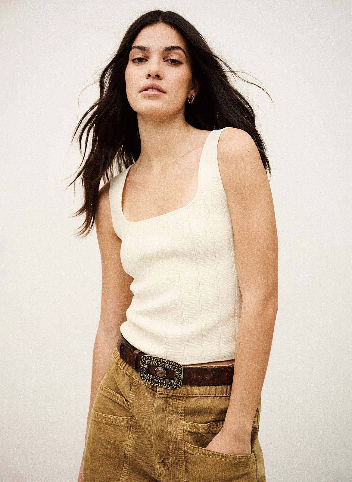 Débardeur col carré uni chila BA&SH Beige