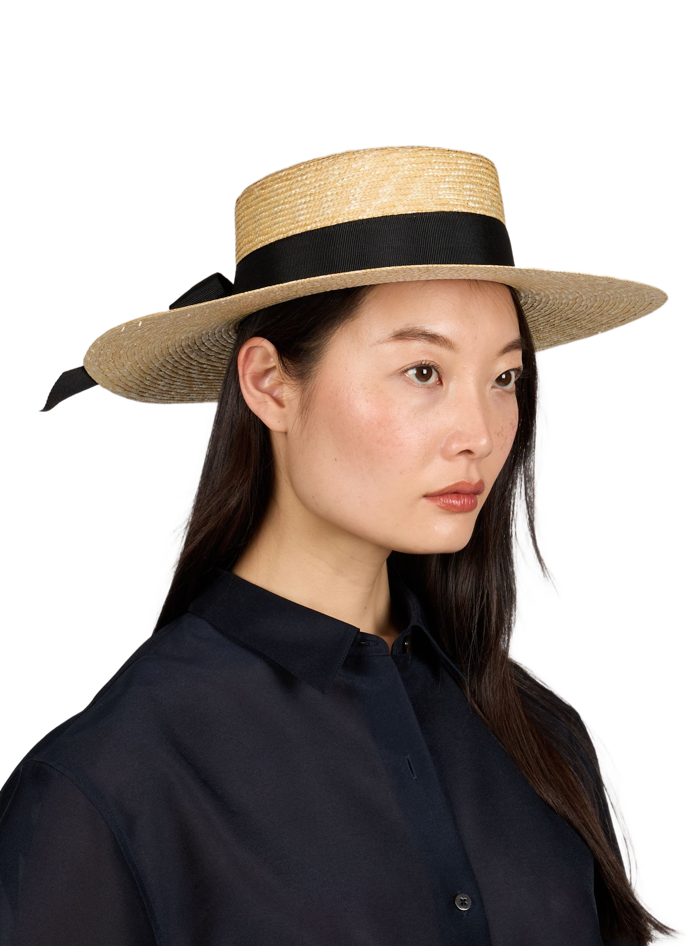 Chapeau rond en paille à ruban AU PRINTEMPS PARIS Beige