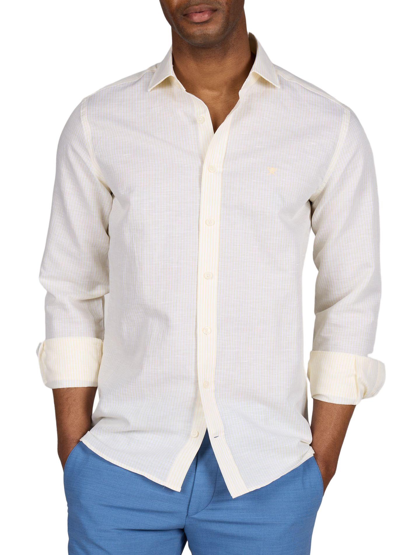 Chemise à rayures en lin HACKETT Jaune