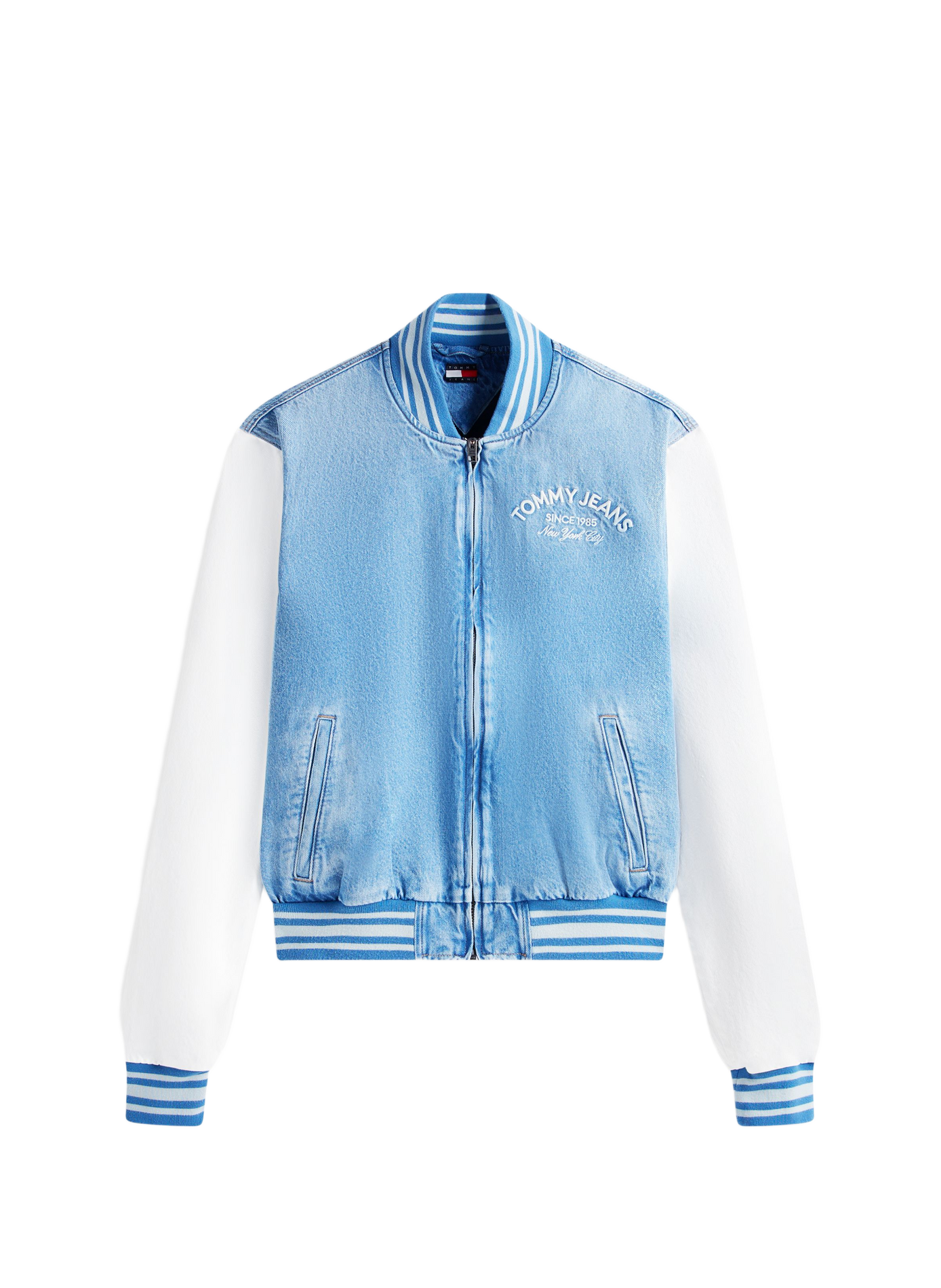 Denim bomber jacket with contrasting sleeves in cotton TOMMY HILFIGER Blue