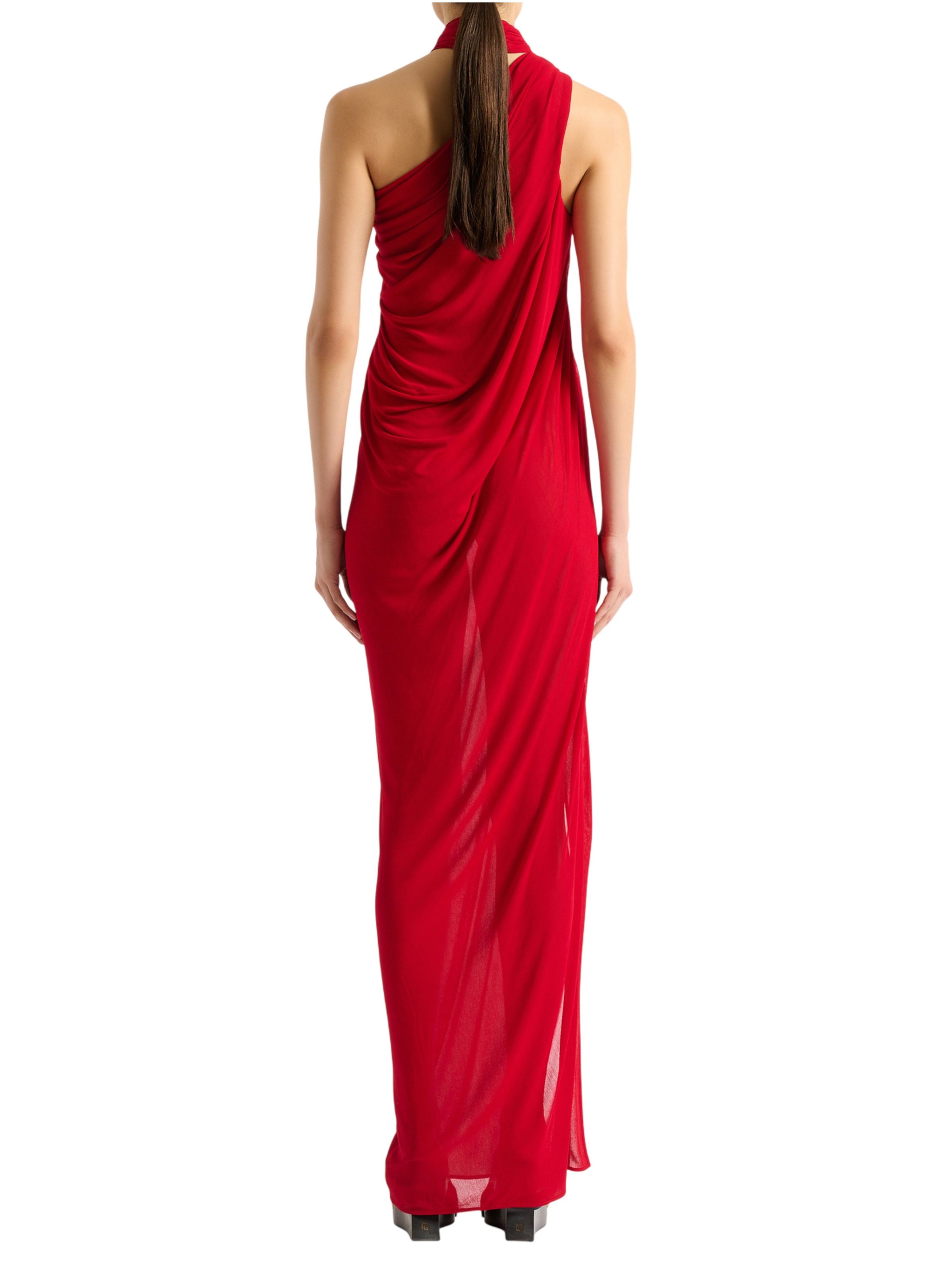 Robe longue drapée en jersey BALMAIN Rouge
