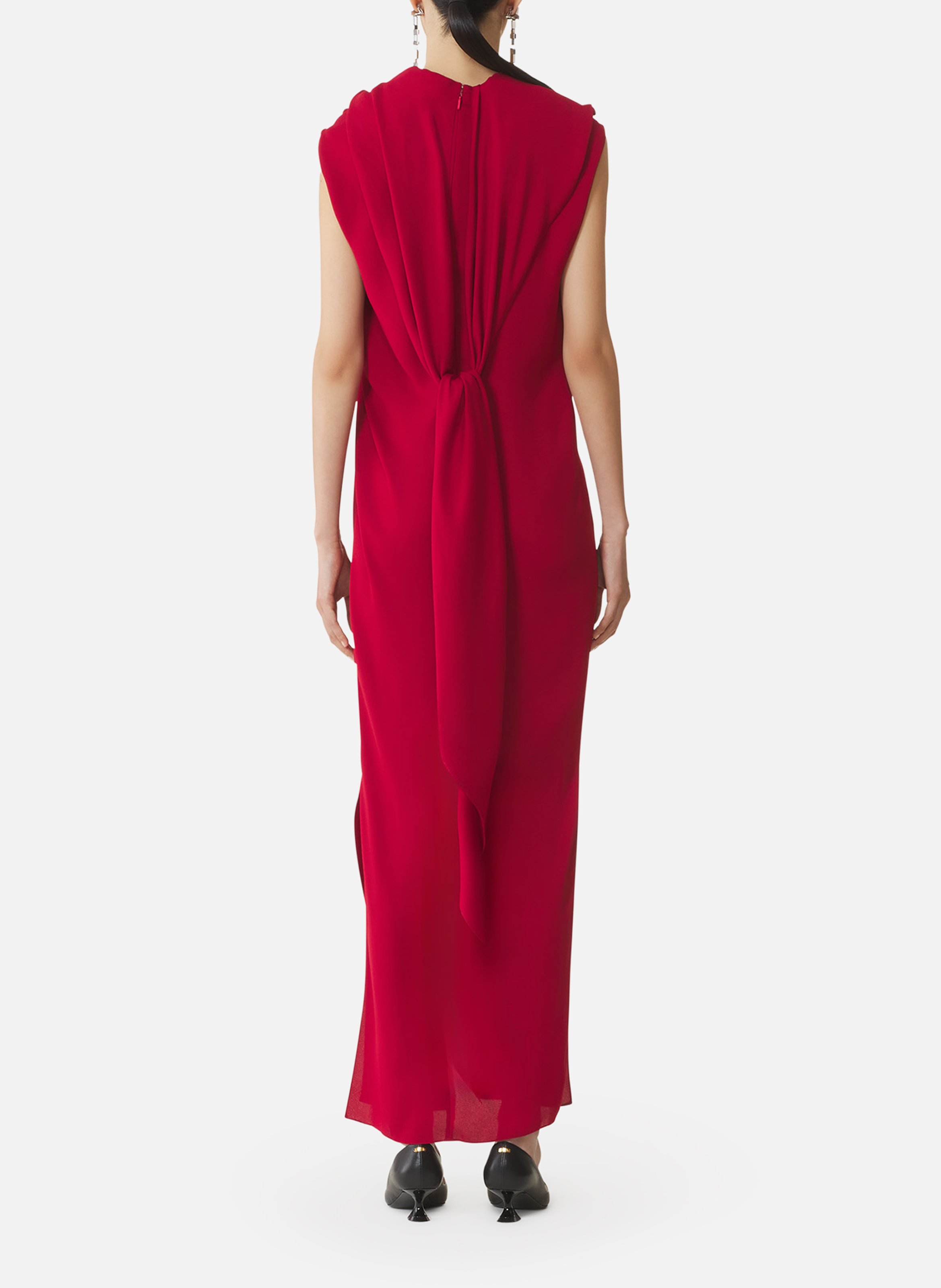 Robe longue nouée en satin LANVIN Rouge