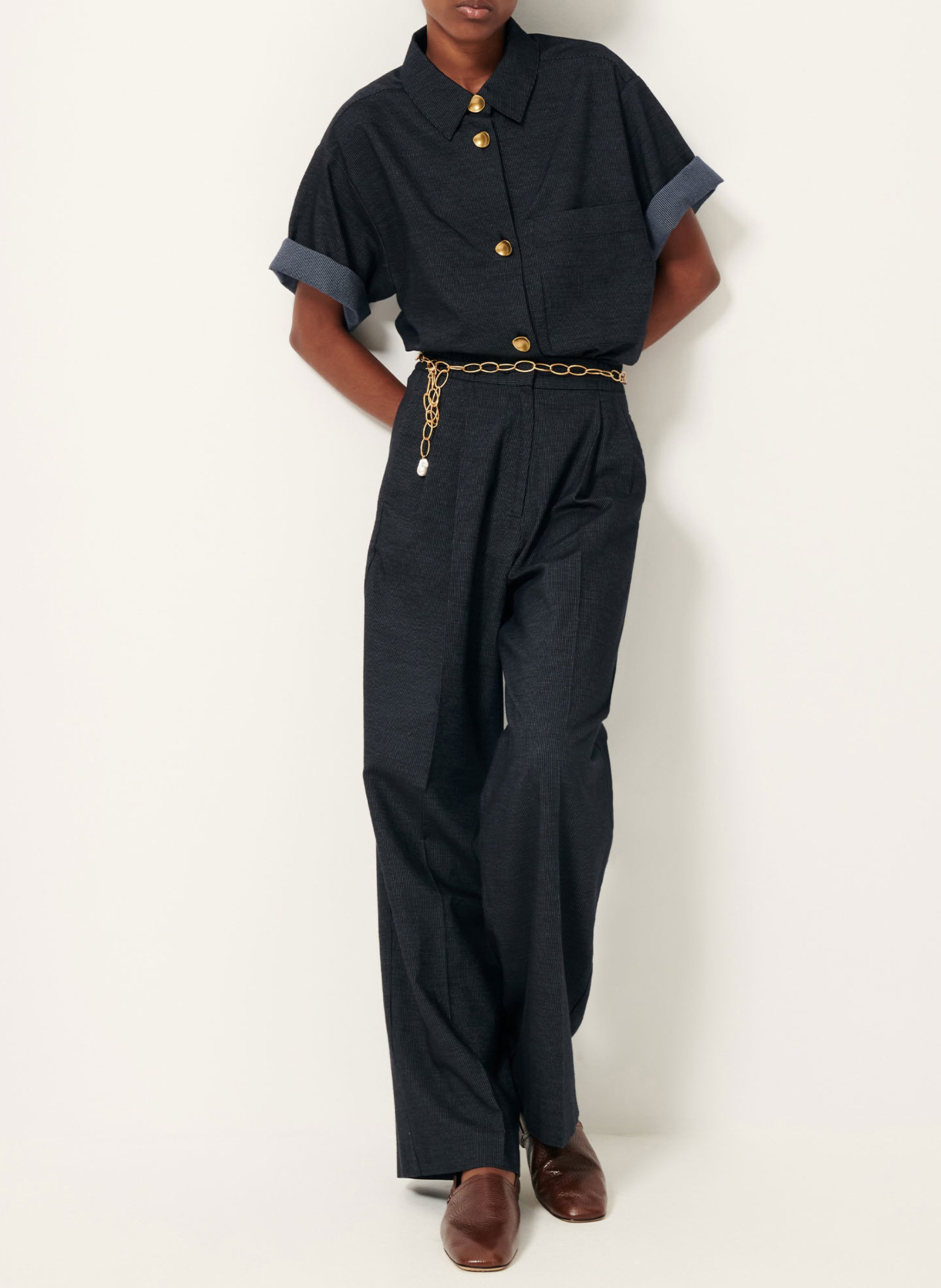 Pantalon droit taille haute en tissu oxford hojika SESSUN Bleu