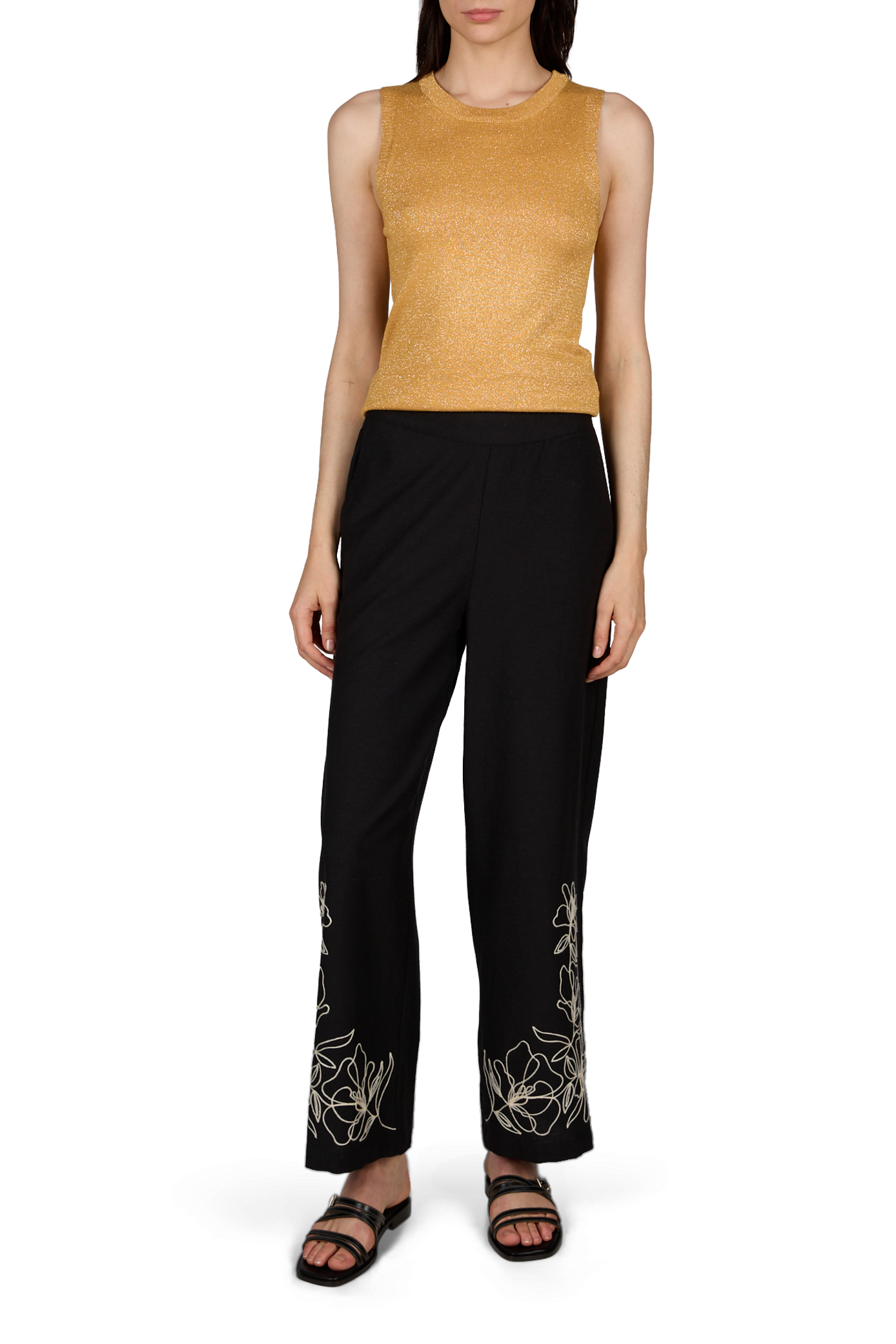 Pantaloni dritti ricamati con cintura elasticizzata VILA Nero