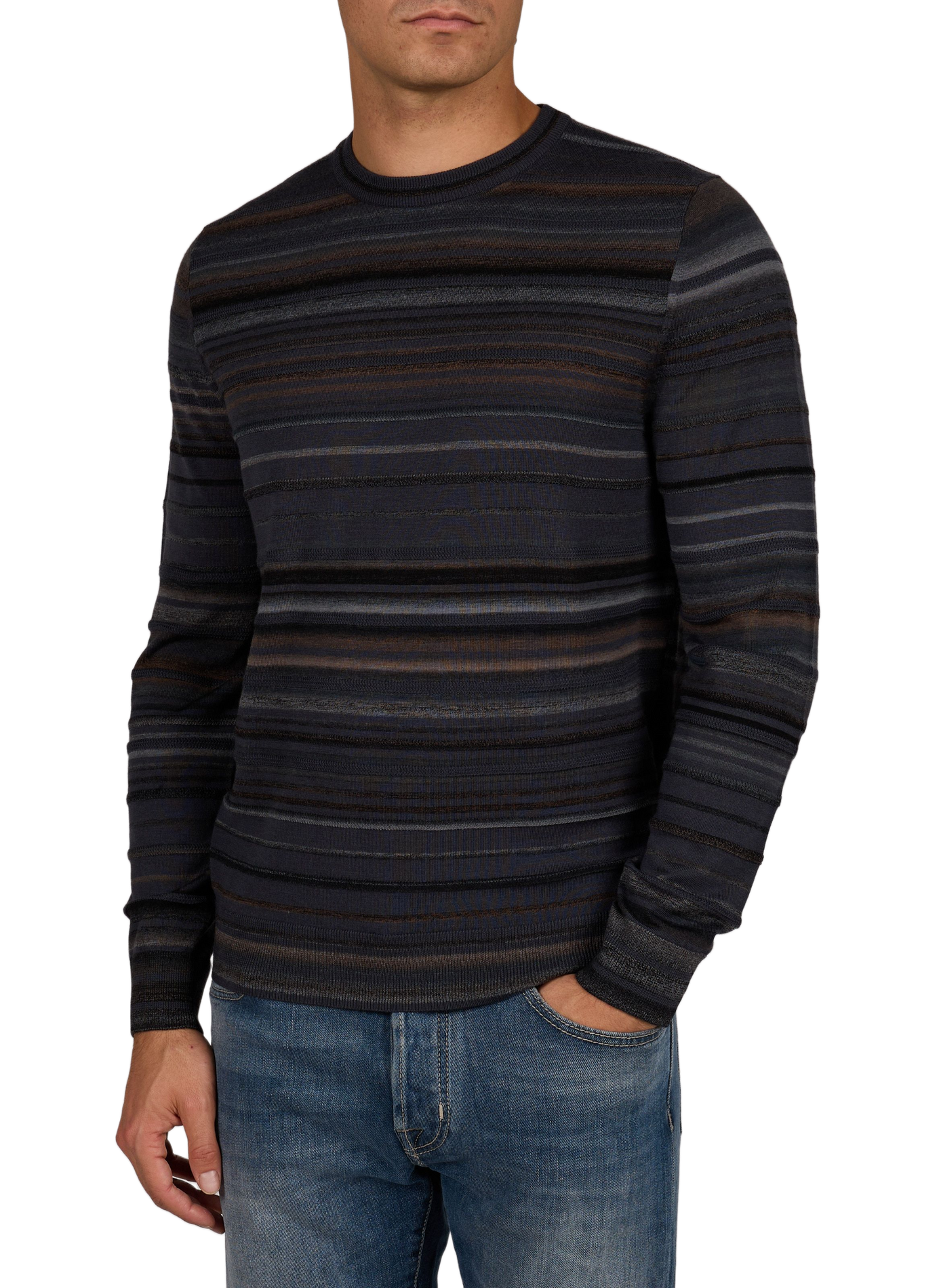 Straight-fit striped wool crew-neck jumper PAUL SMITH Grey