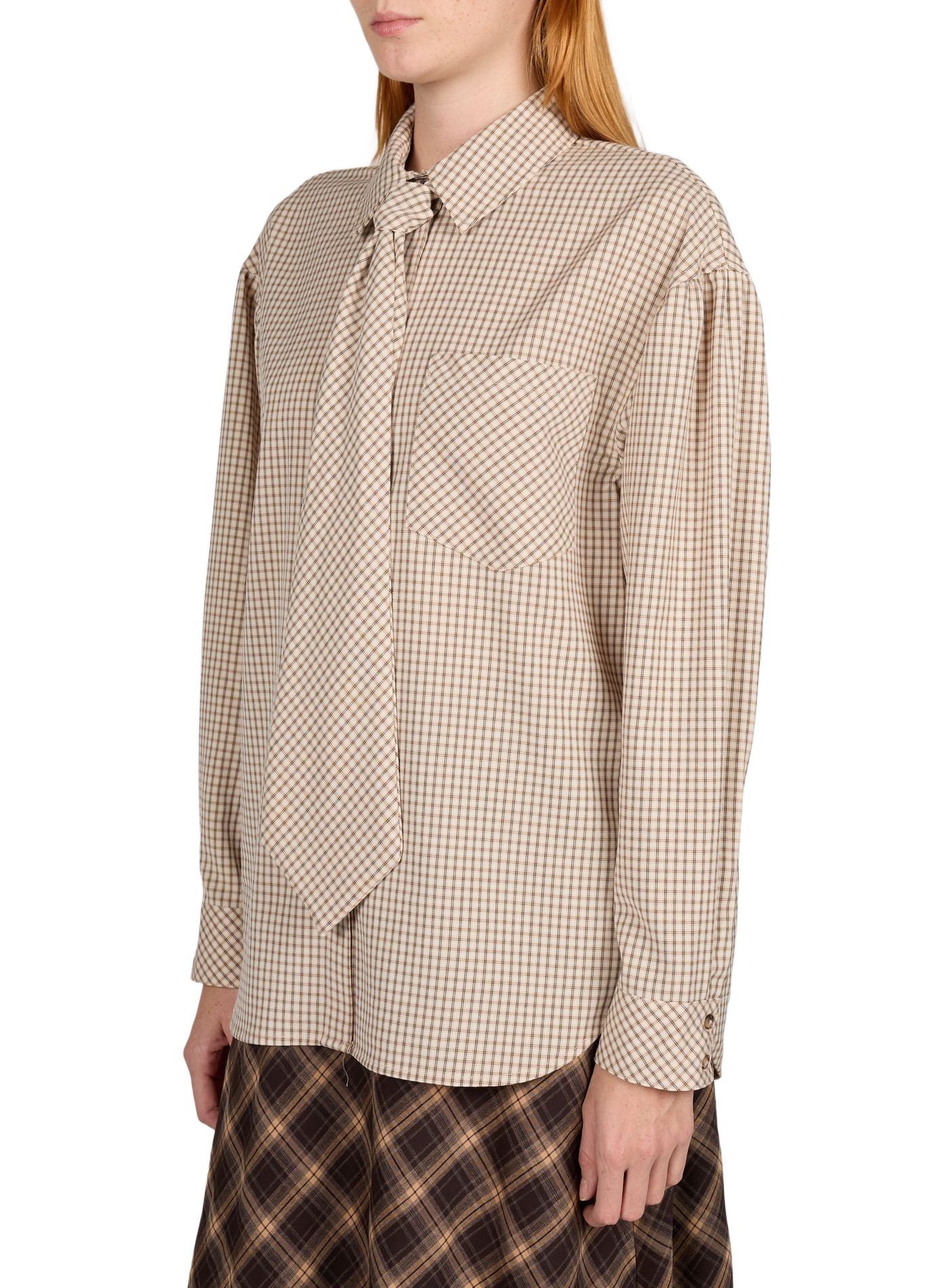 Chemise droite à carreaux  VILA Beige