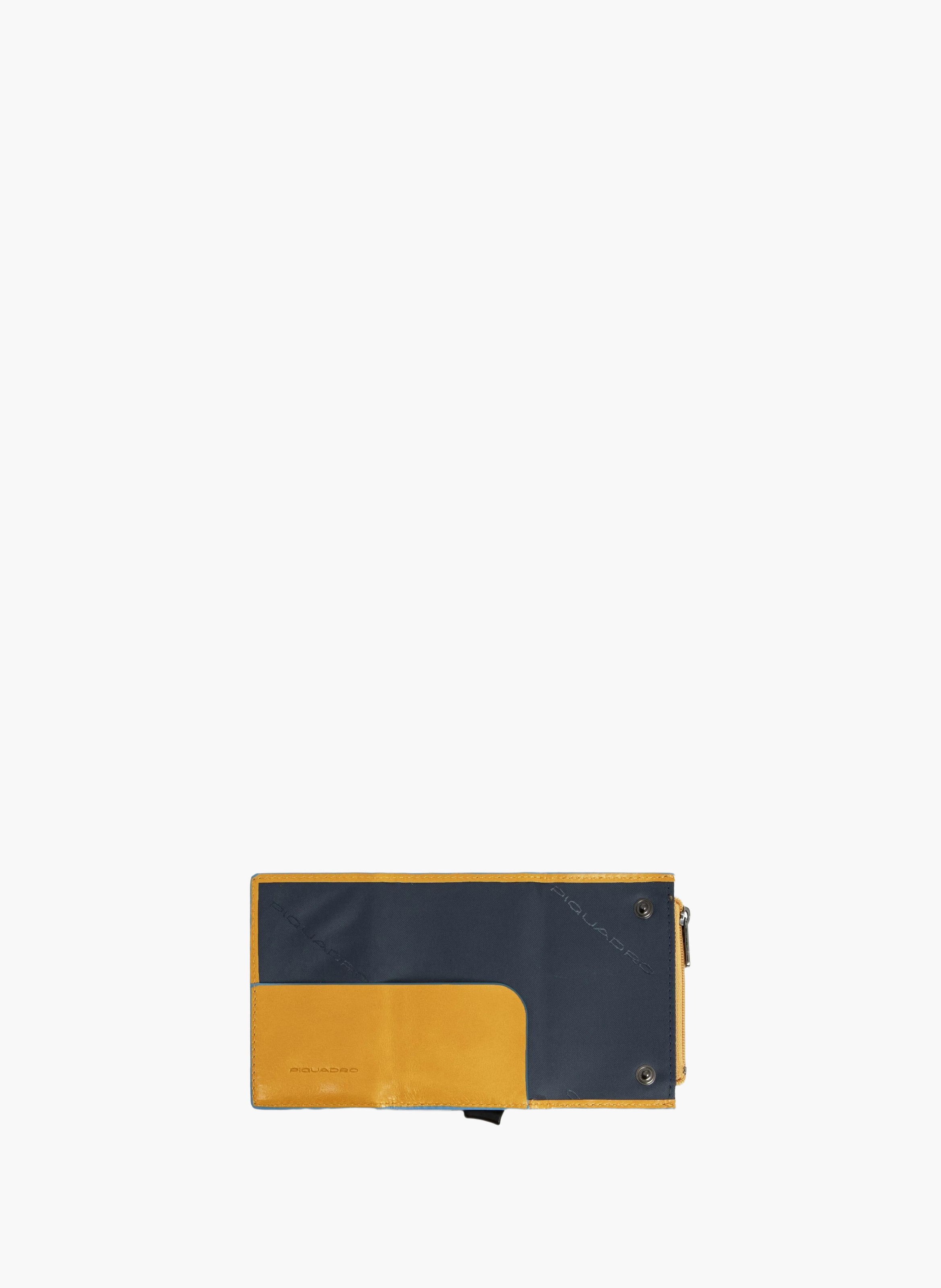 Compact leather wallet with pop-up card holder PIQUADRO Yellow