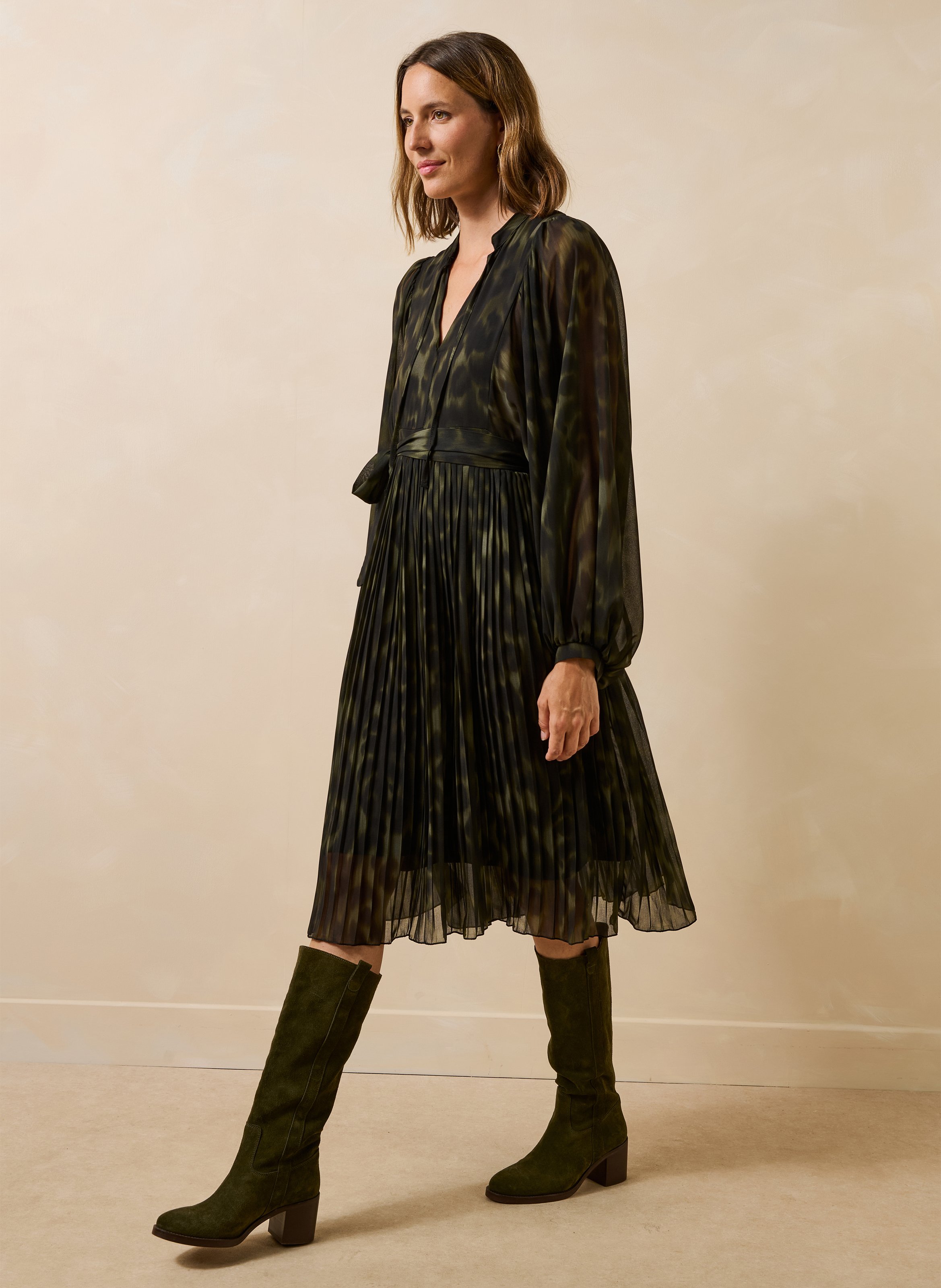 Midi-jurk met Tunesische kraag en print LA FEE MARABOUTEE Groen