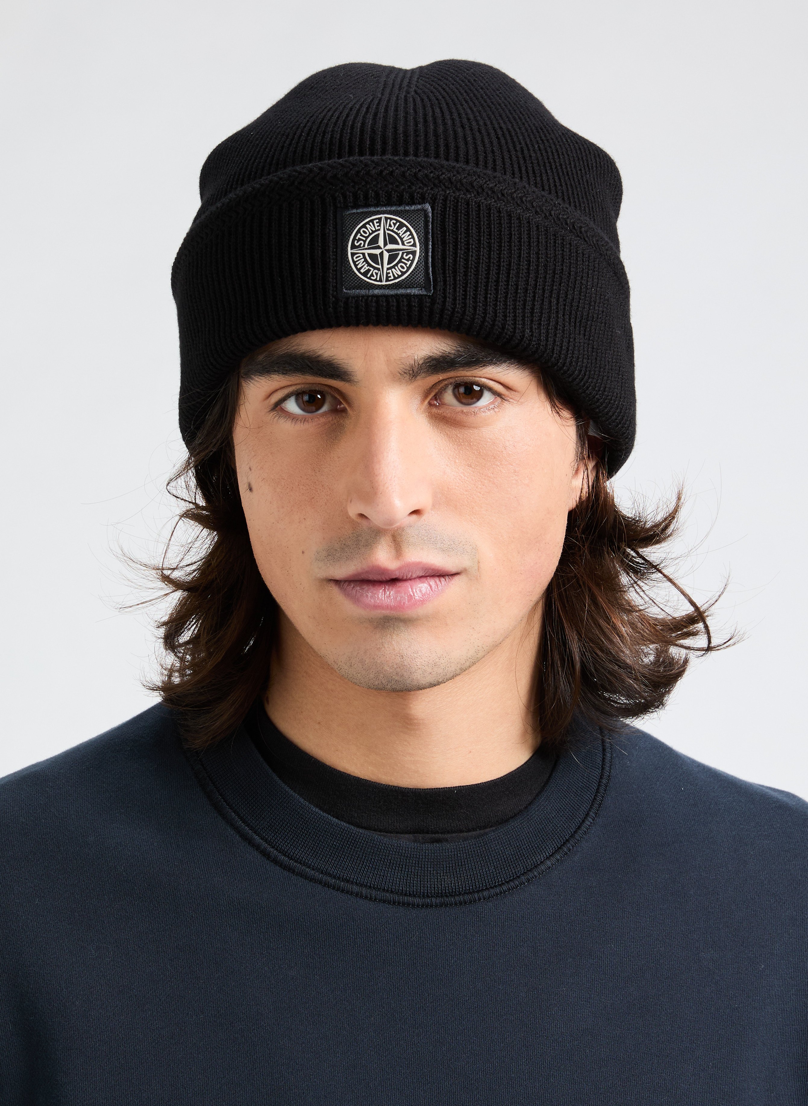 Beanie hat with turned up brim STONE ISLAND Black