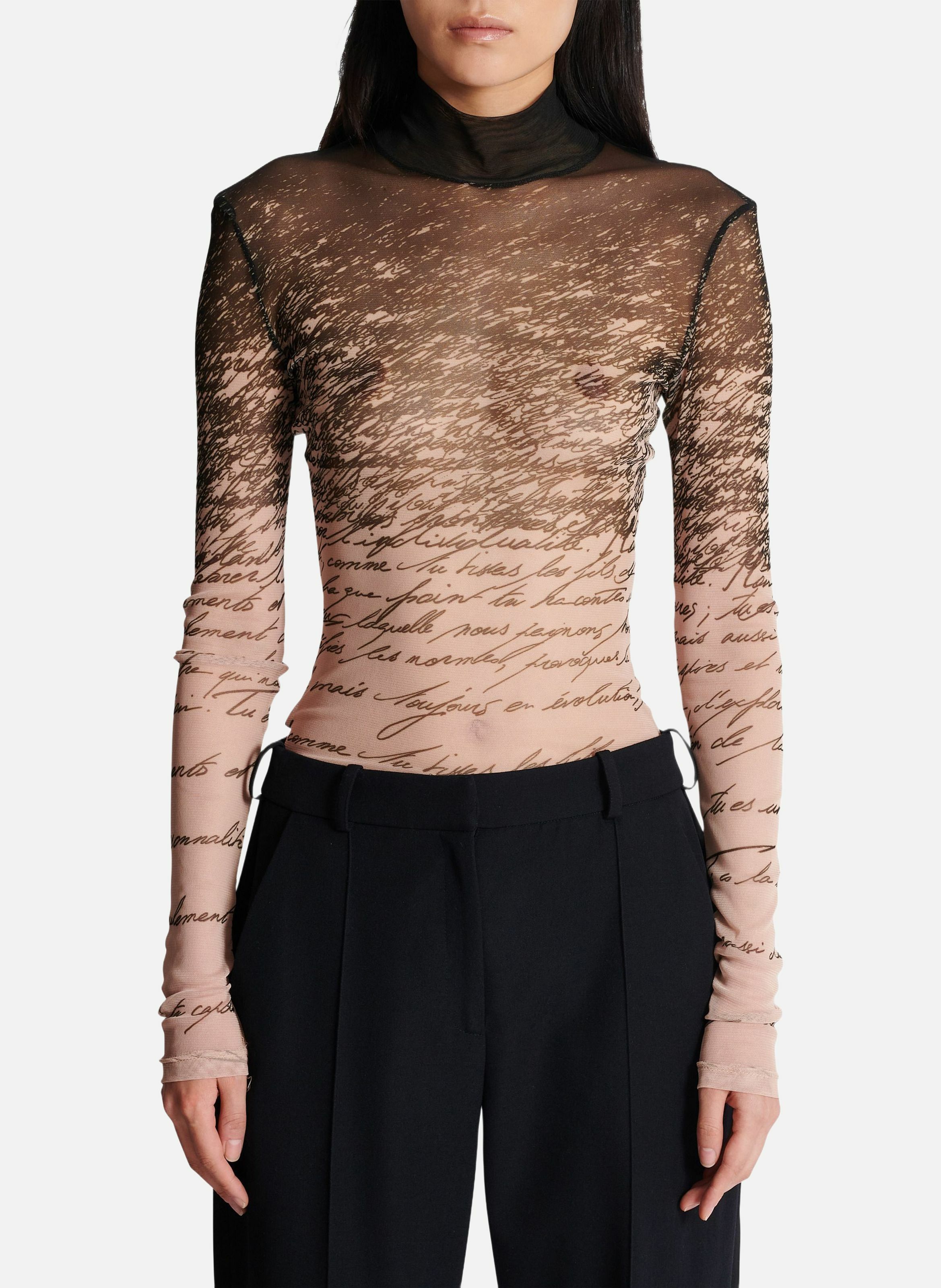 Top à manches longues imprimé « lettre d'amour » BALMAIN Marron