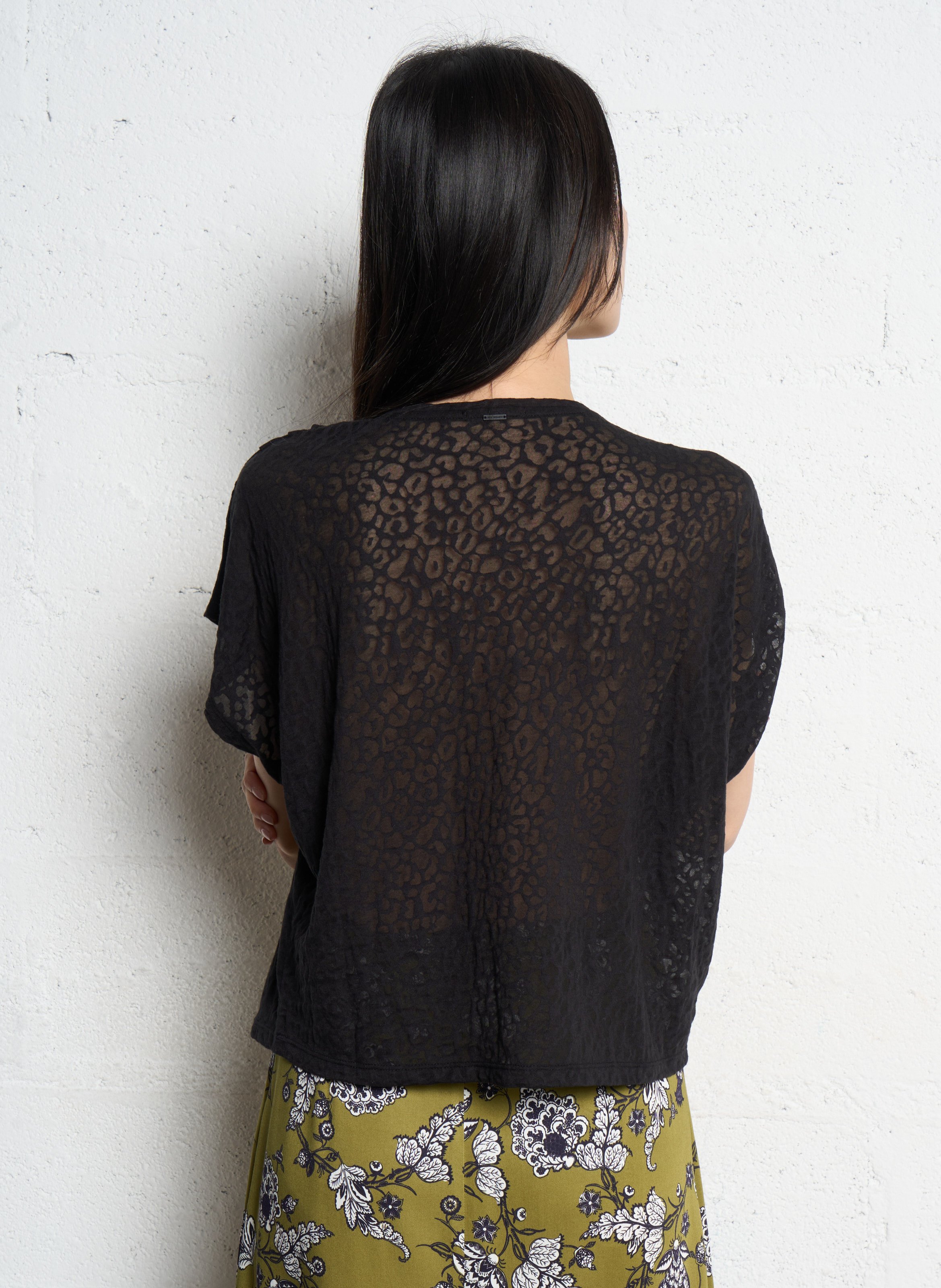 Tee-shirt col v en coton mélangé IKKS Noir