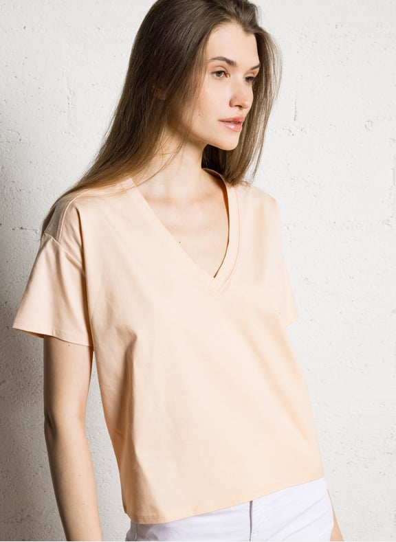 Tee-shirt droit col v en coton alma Orange by MAISON 123 MAISON 123 Tee-shirt droit col v en coton alma Orange