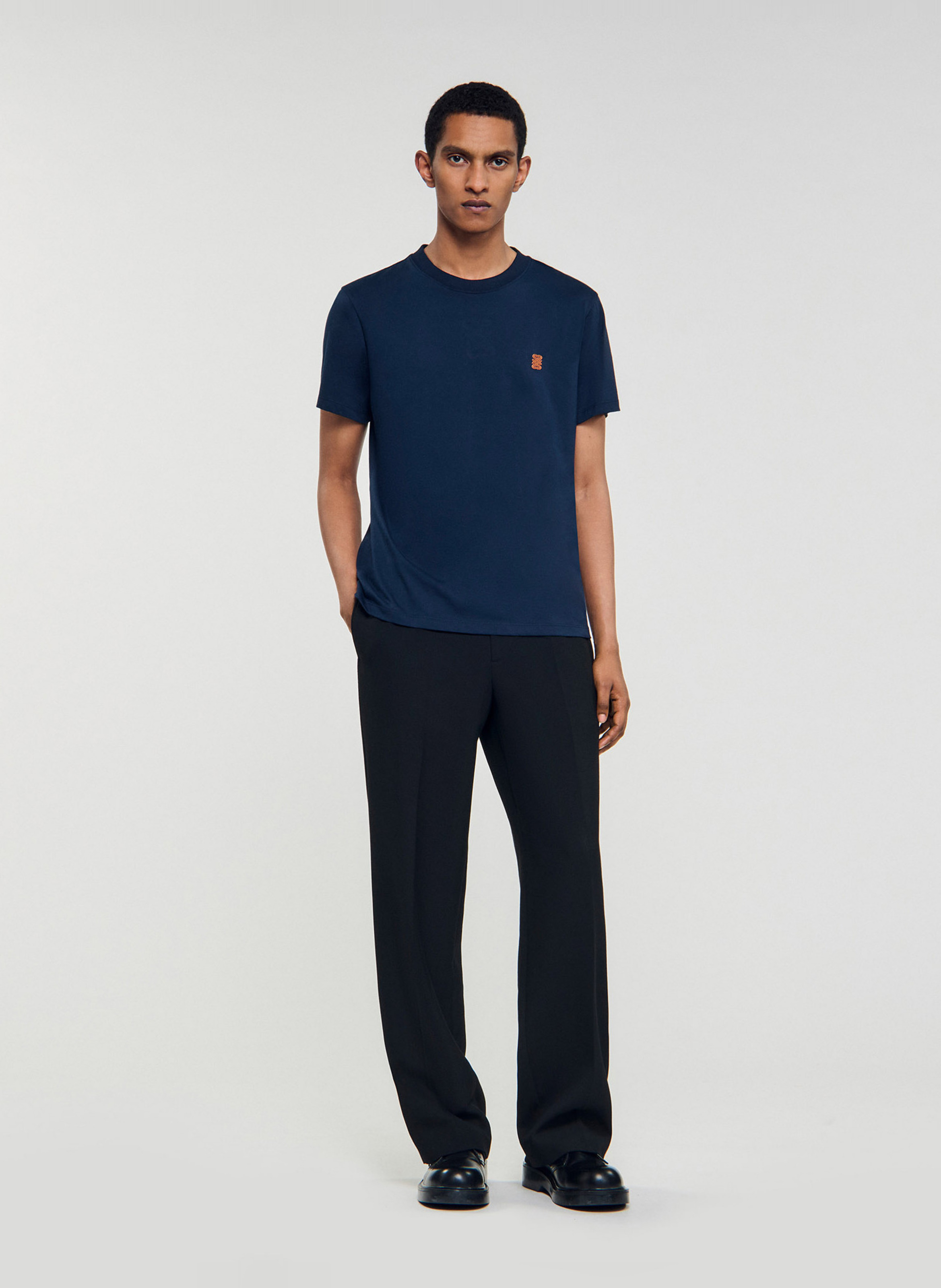 Tee-shirt col rond en coton SANDRO Bleu