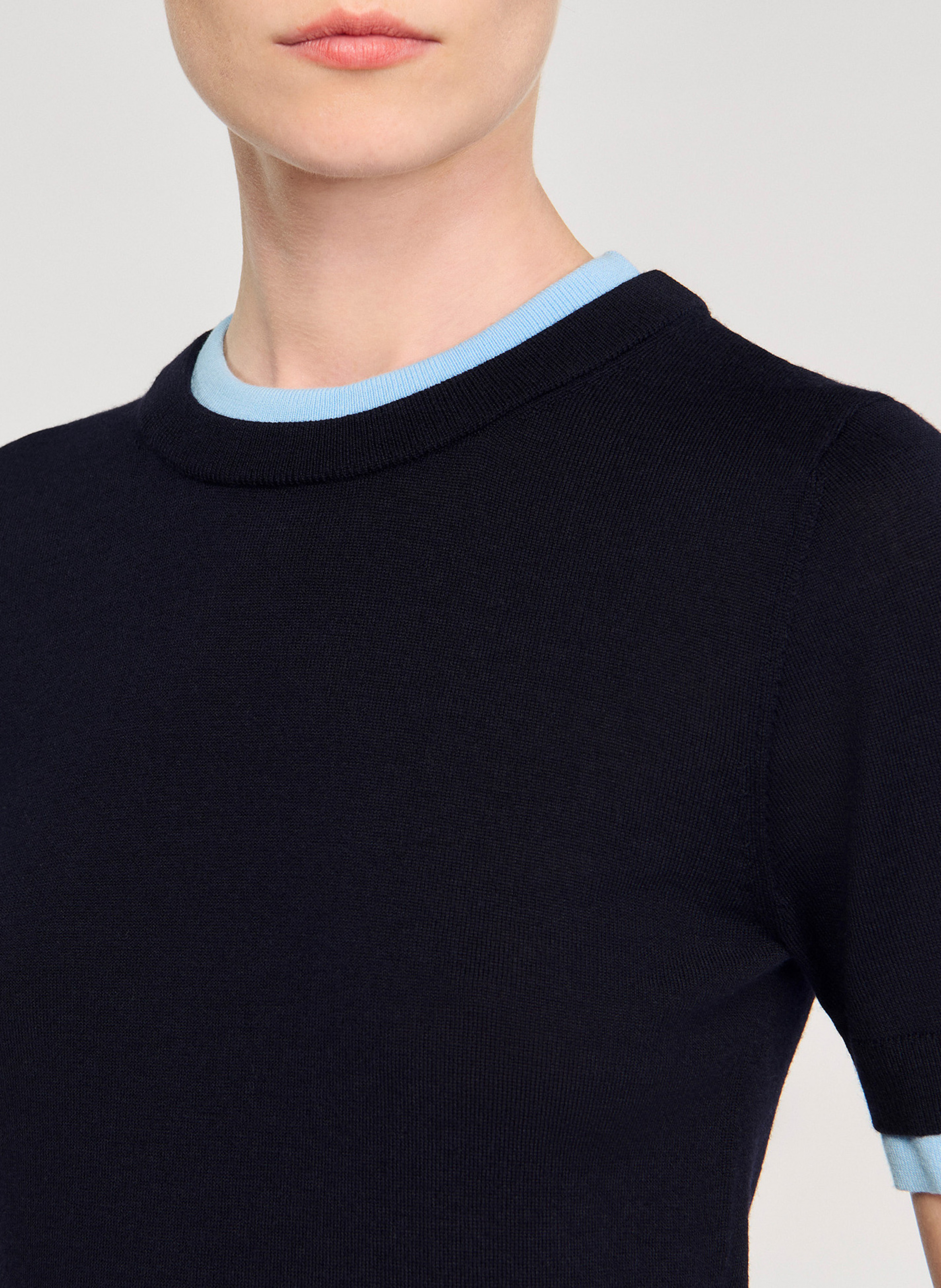 Pull ajusté col rond en laine Bleu