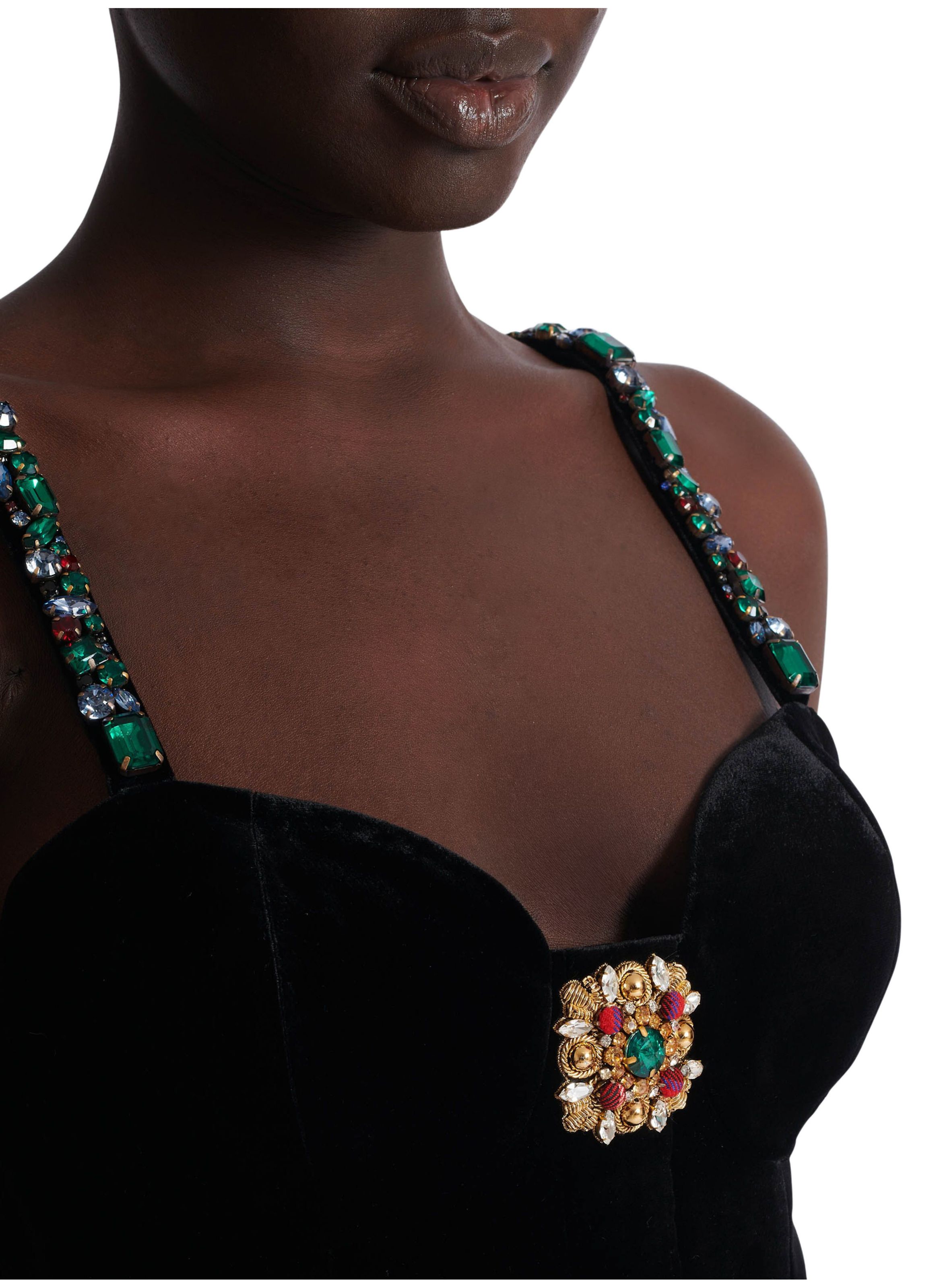 Robe à bretelles en velours avec détail bijou BALMAIN Noir