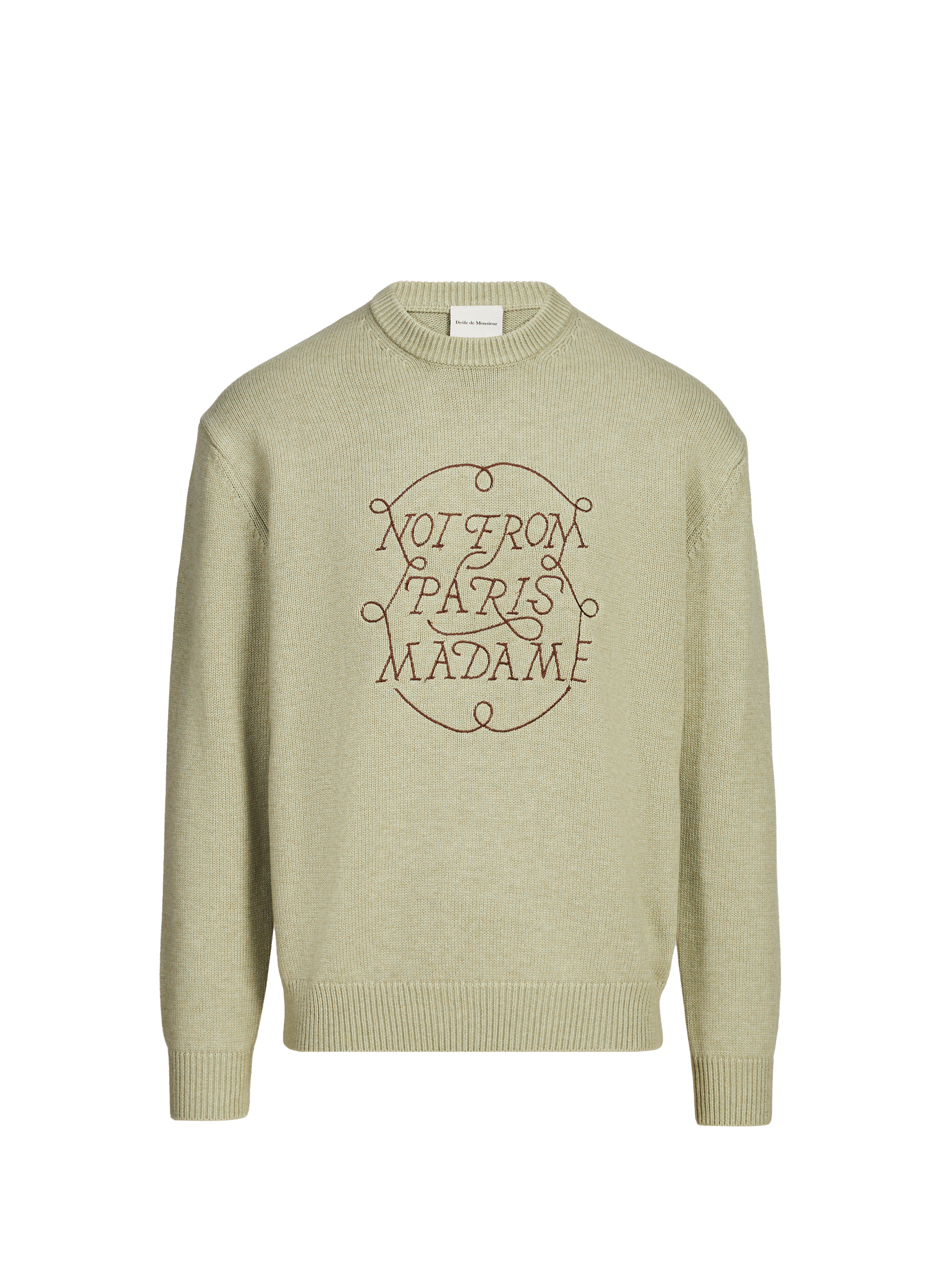 Pull ample brodé en laine et coton DROLE DE MONSIEUR Kaki