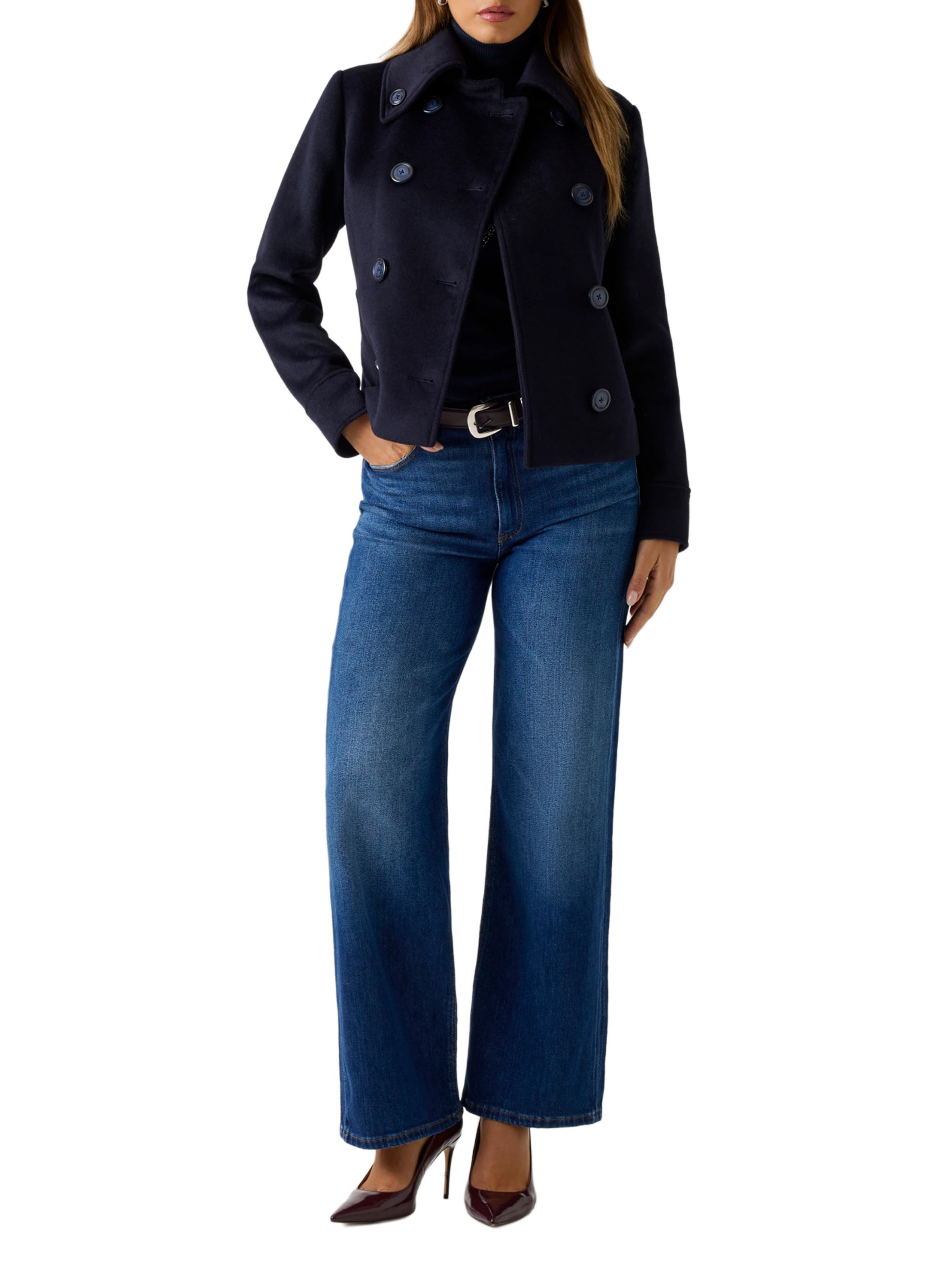 Manteau court en laine mélangé GUESS Bleu