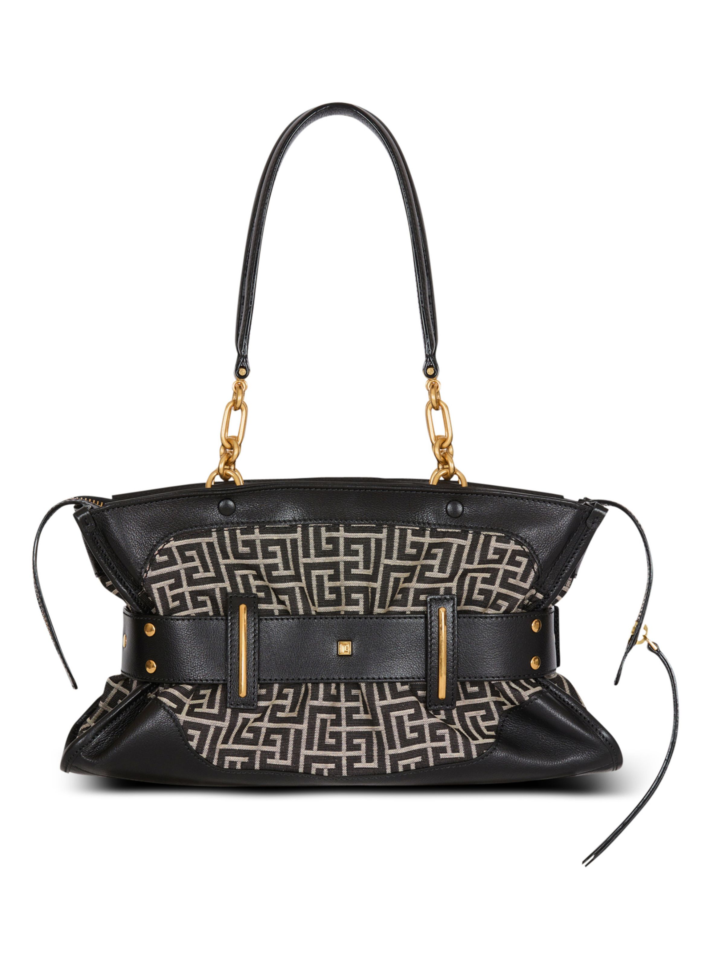 Sac anthem en cuir et jacquard monogramme BALMAIN Noir