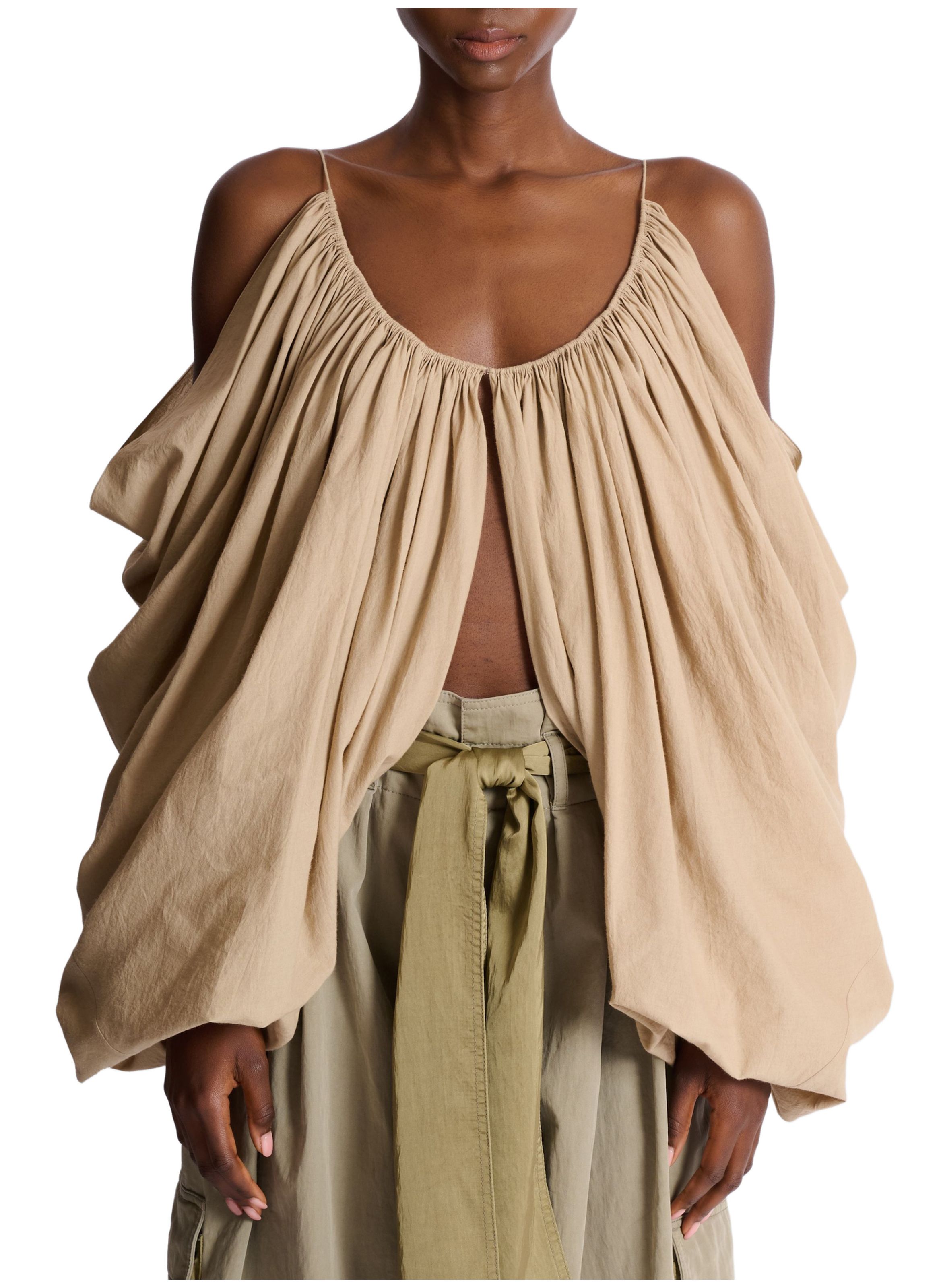 Blouse à fines bretelles en coton BALMAIN Beige