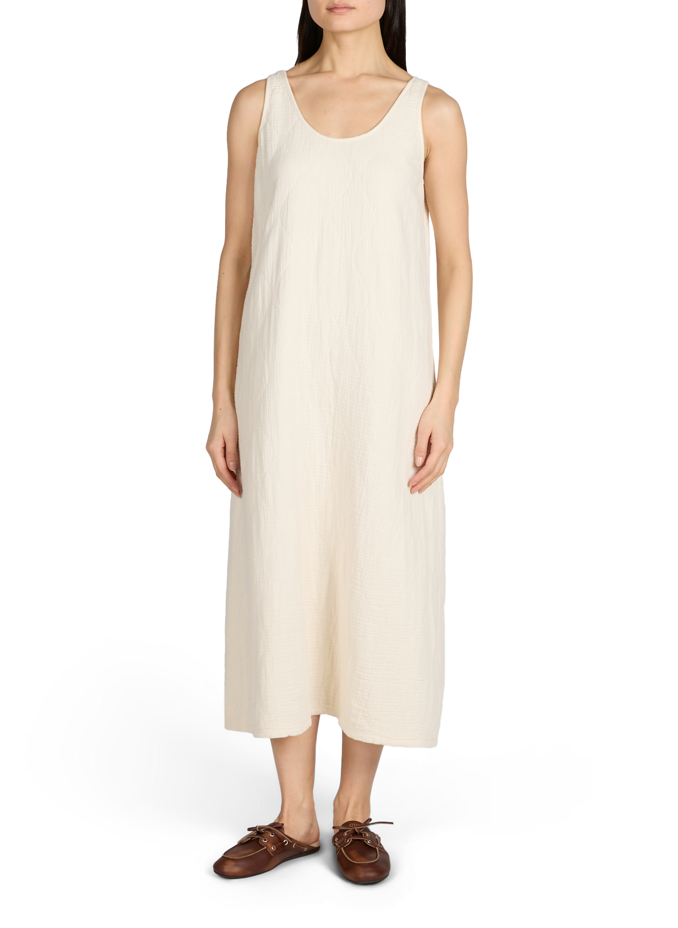 Dress Clevland with round neckline in quilted cotton AOKYANOS Beige