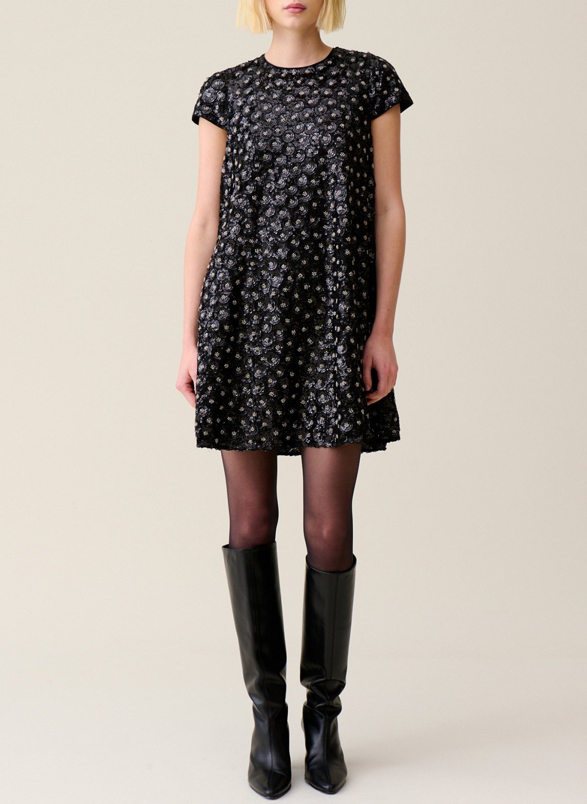 Robe courte col rond à paillettes CLAUDIE PIERLOT Noir