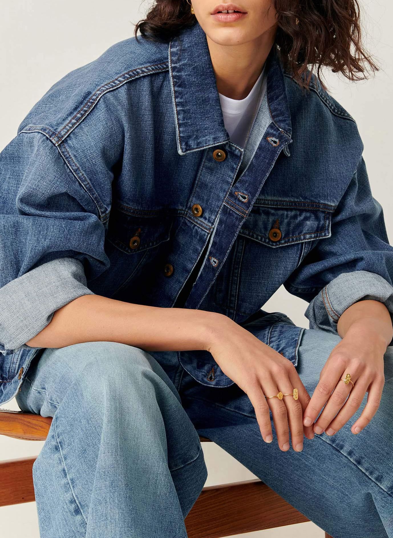 Veste denim délavé ample en coton costello SESSUN Bleu