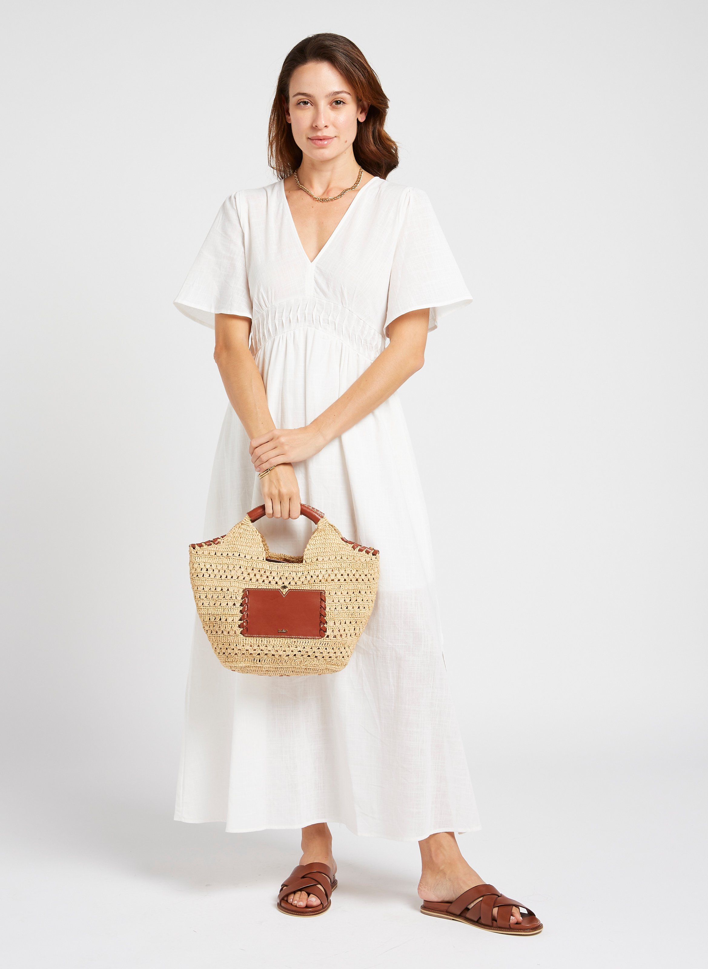 Sac cabas en raphia ara BA&SH Marron