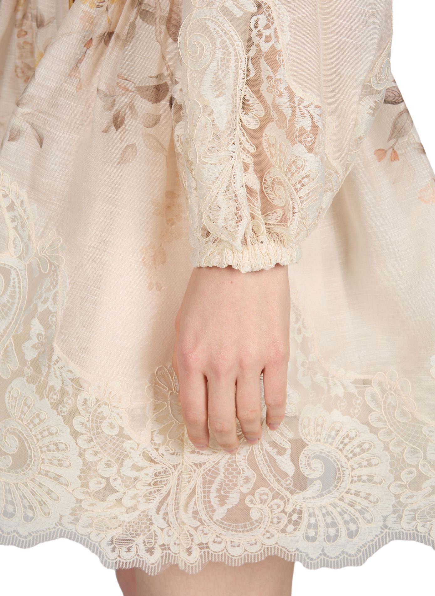 Robe Luna à fleurs et dentelle en lin et soie ZIMMERMANN Blanc