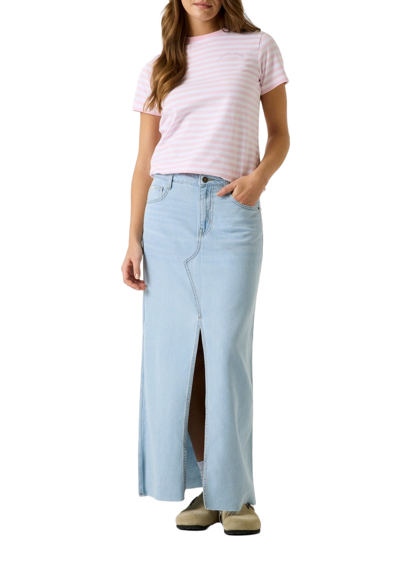 Striped T-shirt with printed logo in mixed cotton GUESS Pink