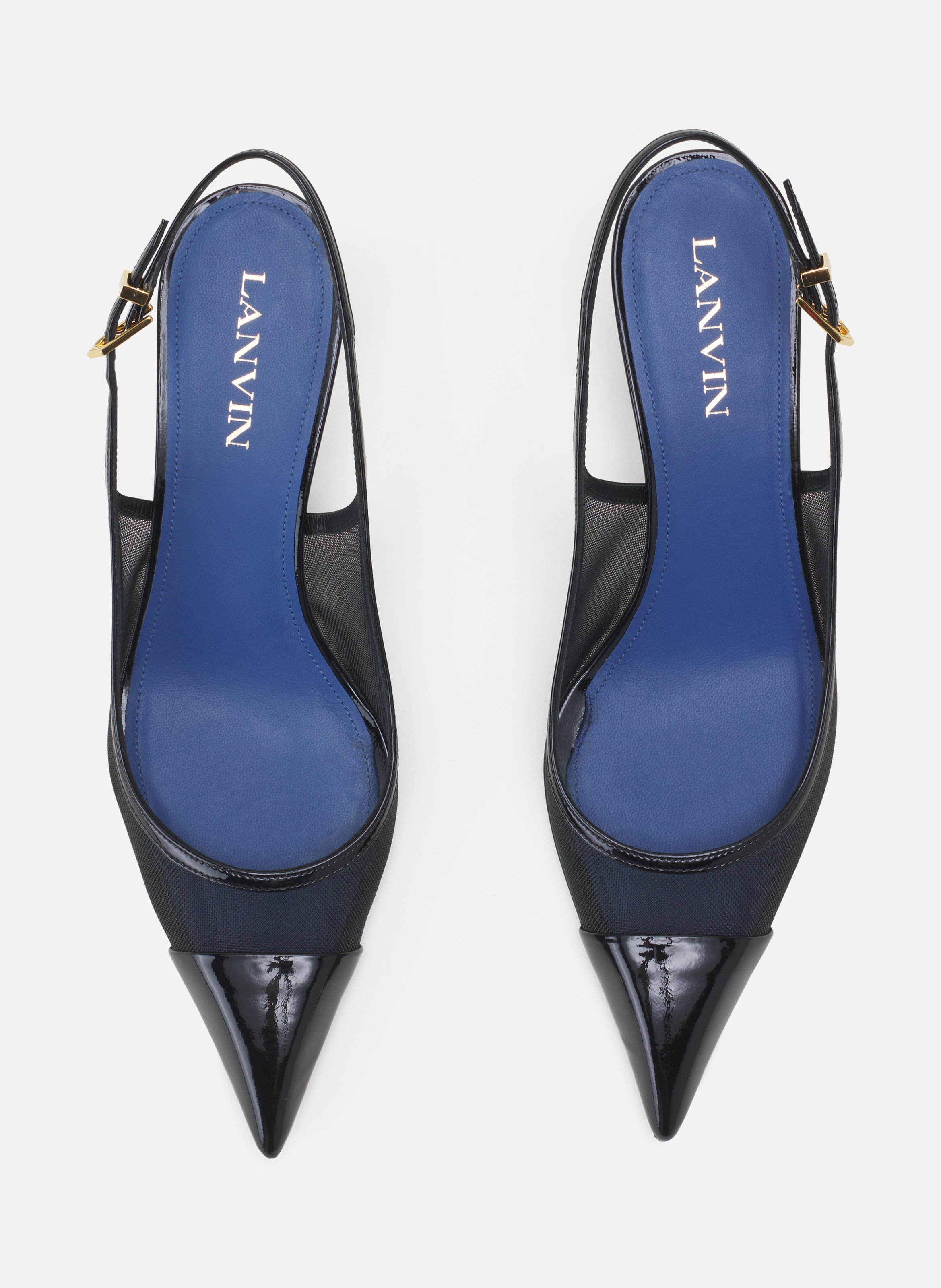 Slingback nocturne en mesh et cuir patent LANVIN Noir