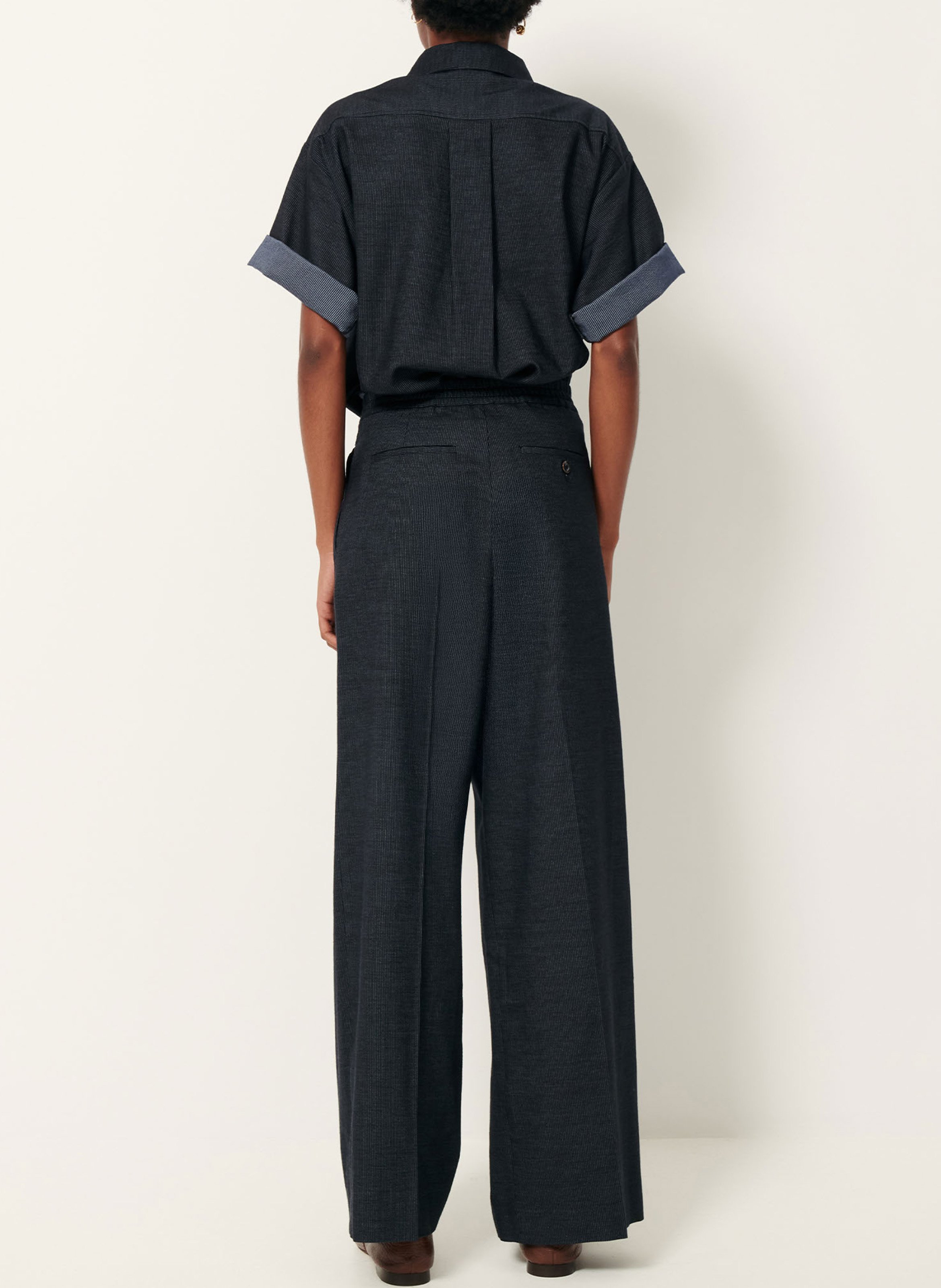 Pantalon droit taille haute en tissu oxford hojika SESSUN Bleu