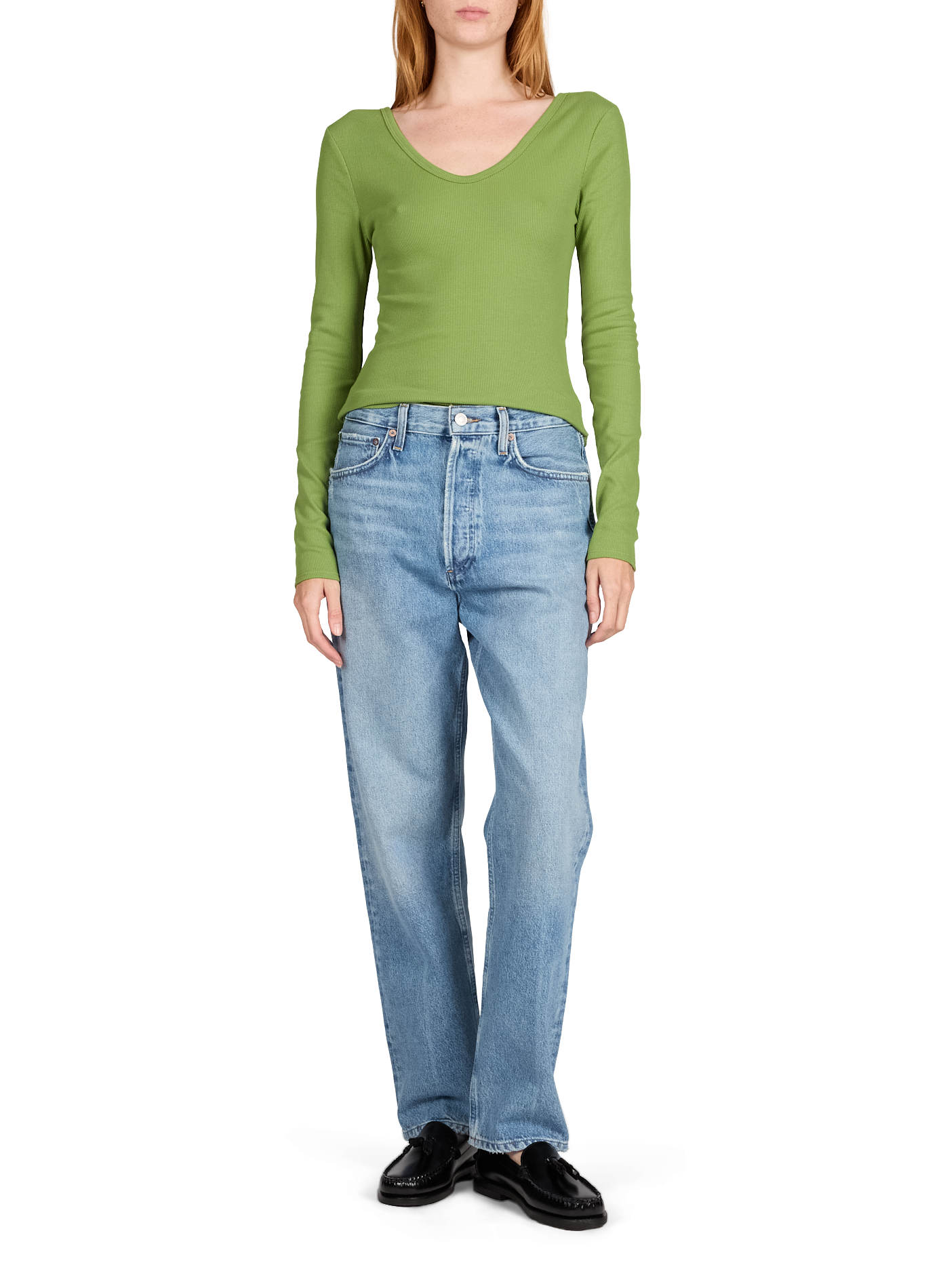 Geripptes Baumwollmischungs-Top Wendy TOPSHOP Grun