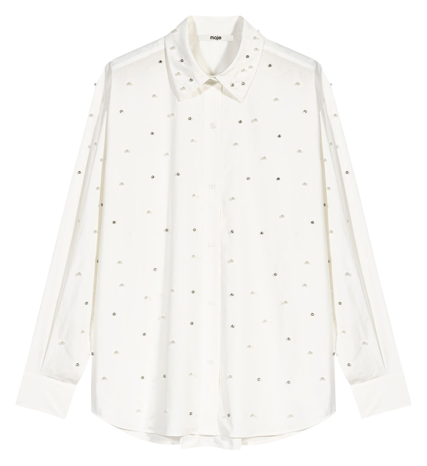 Chemise col lavallière à strass et perles MAJE Blanc