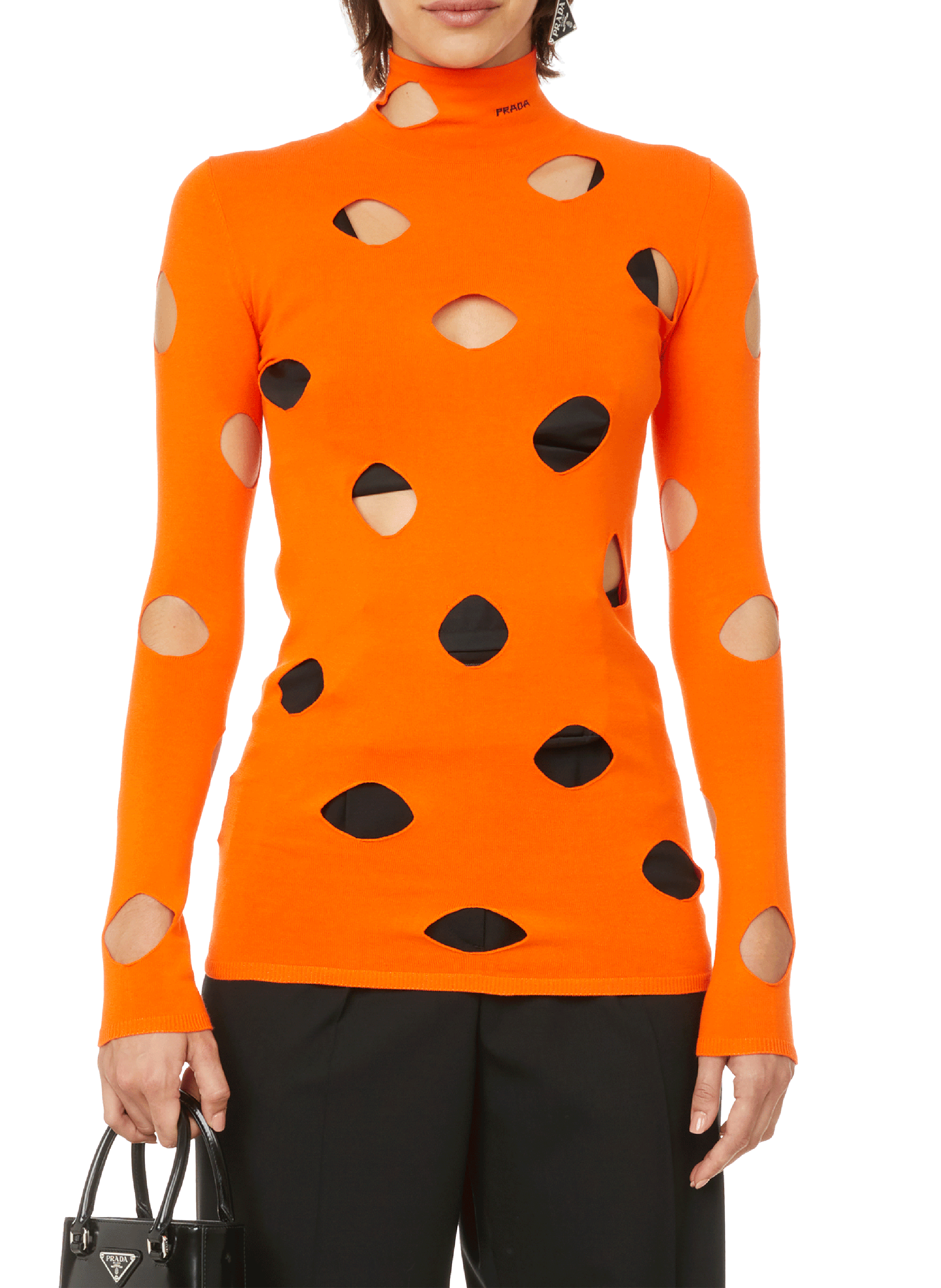 Pull en maille à découpes PRADA Orange