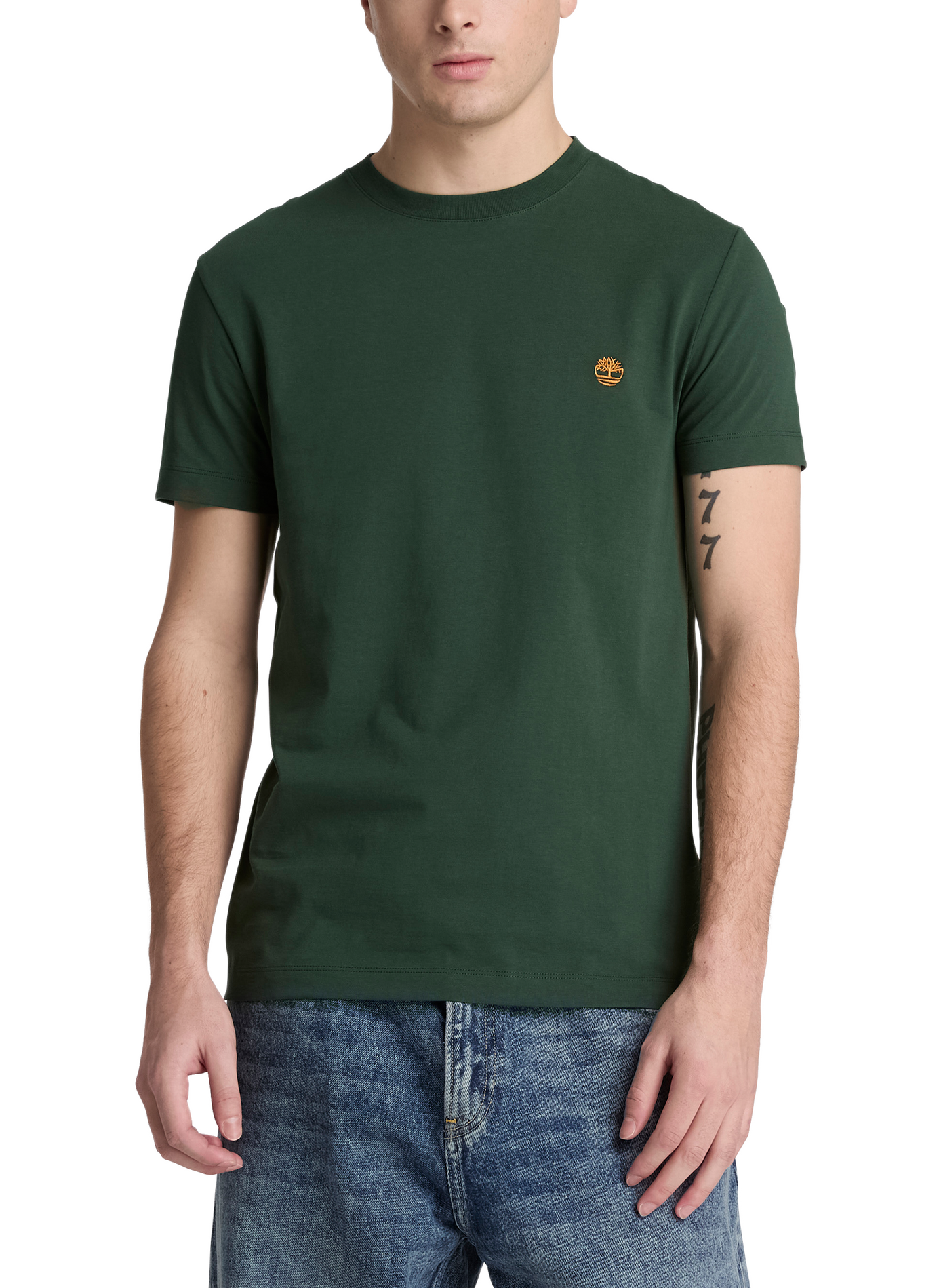 Gerader T-Shirt mit gesticktem Logo aus Baumwolle TIMBERLAND Grun