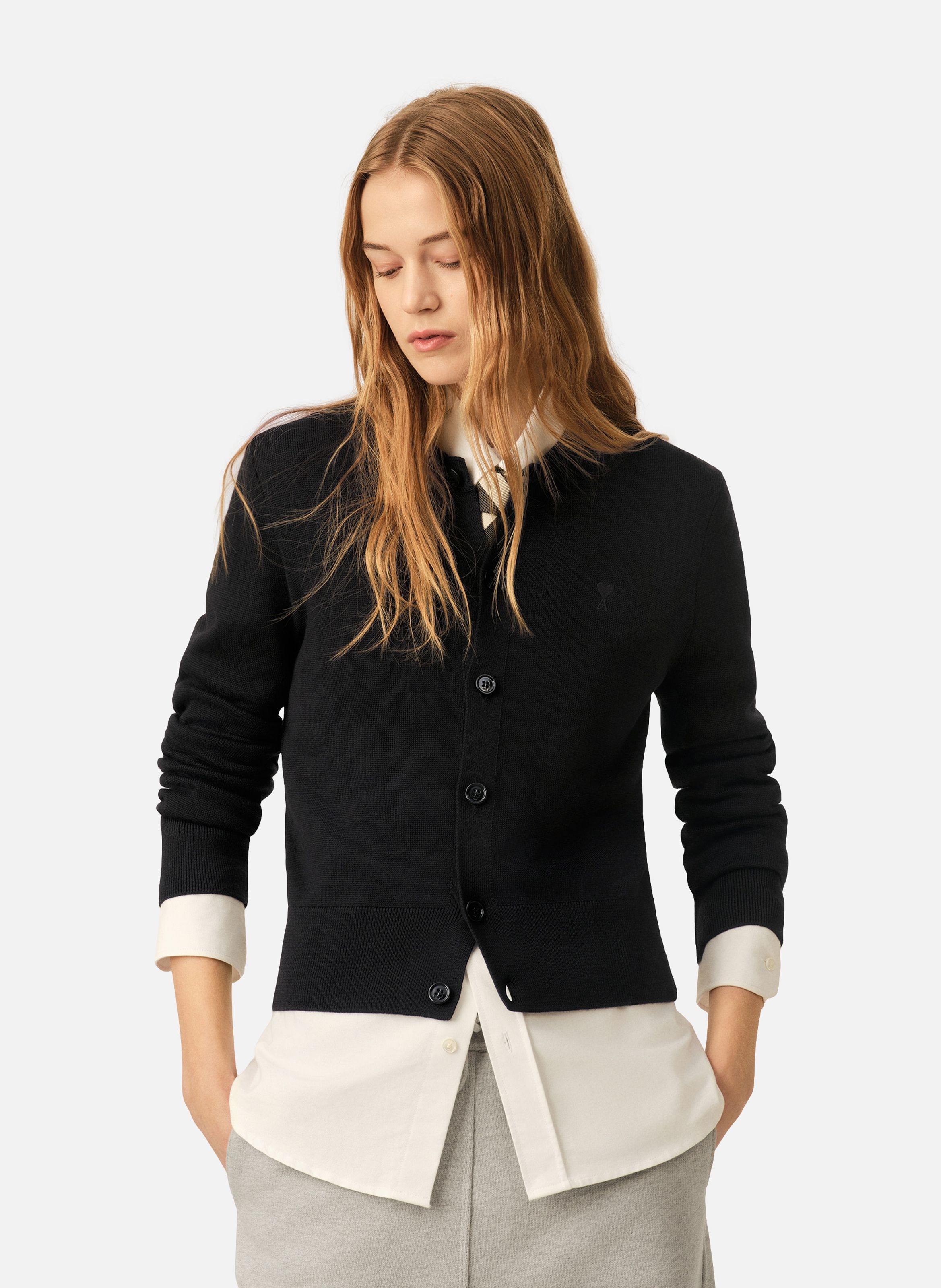 Cardigan col rond en laine ami de coeur AMI PARIS Noir