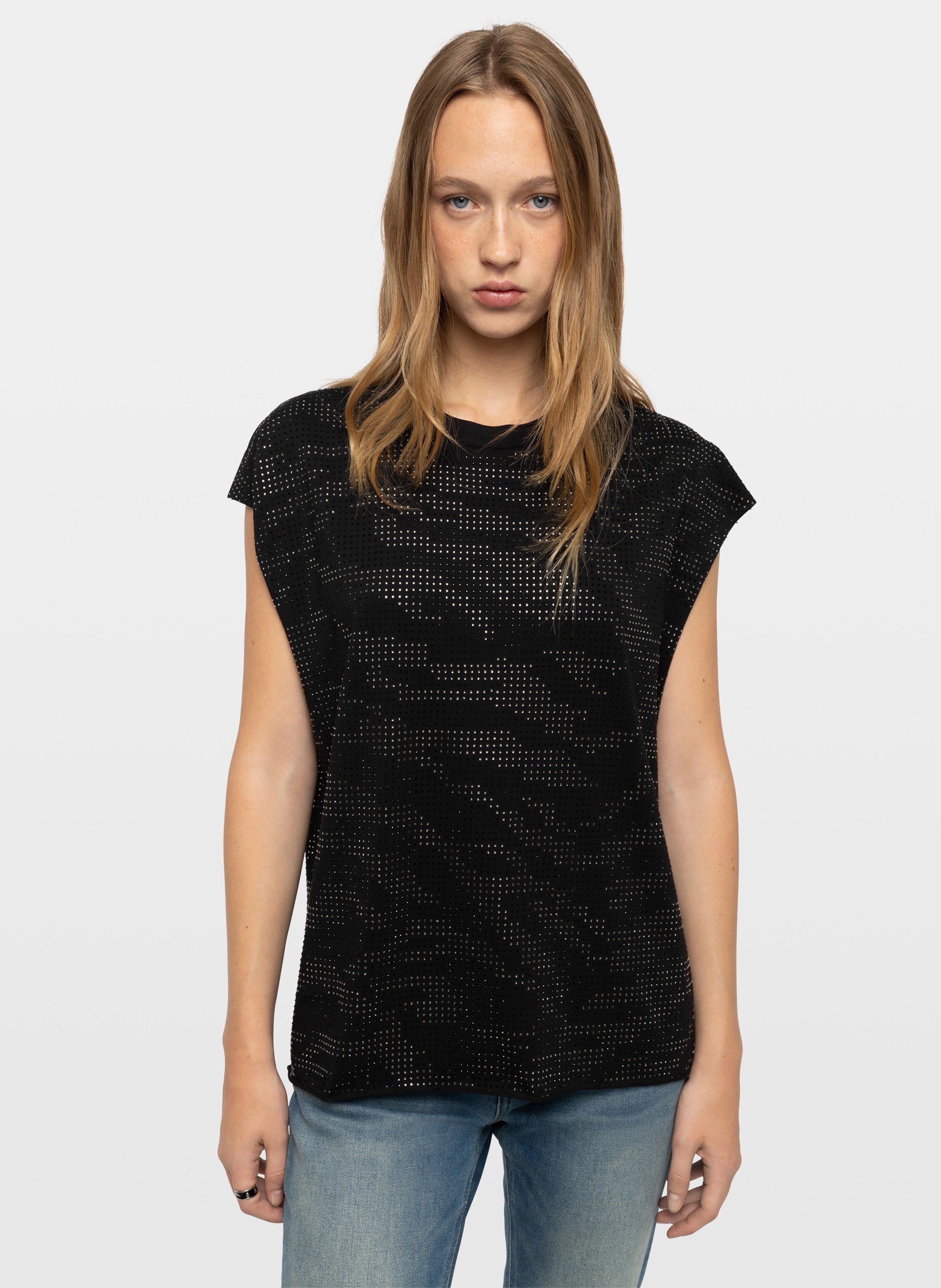T-shirt met strass en dierenprint Cloe ZADIG&VOLTAIRE Zwart