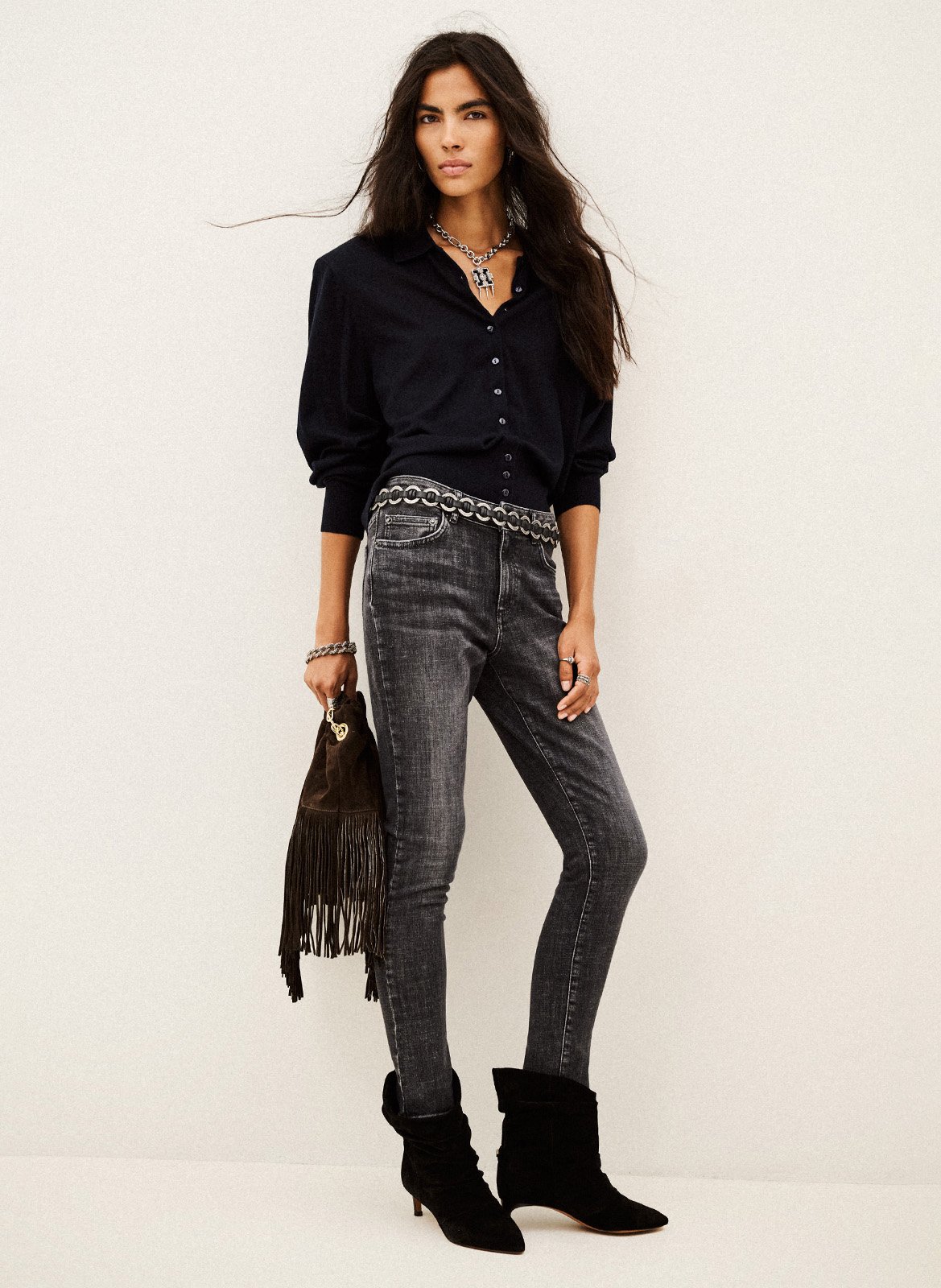 Slim fit jeans van gemengd katoen niko BA&SH Grijs