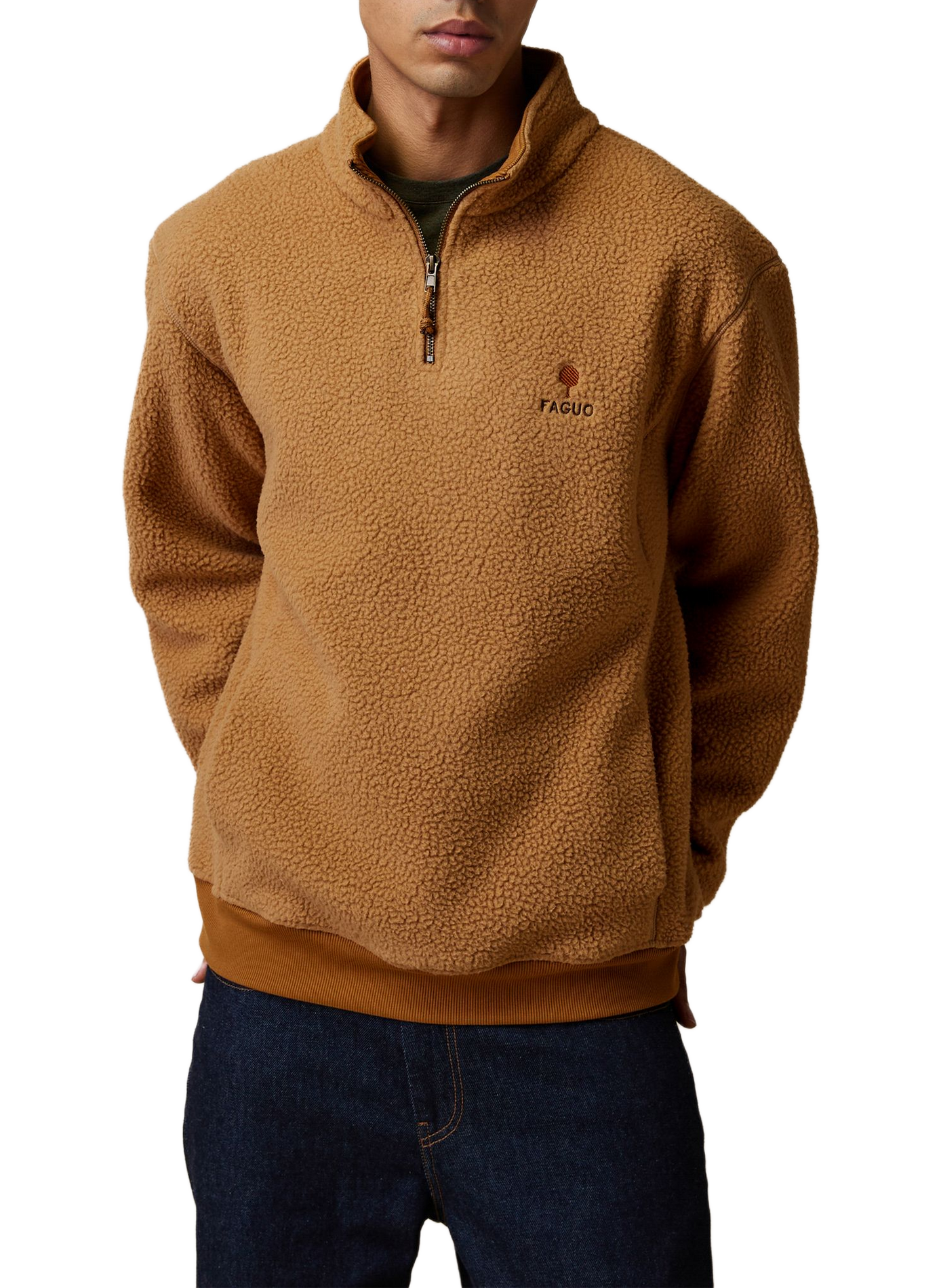 Fleece mit Stehkragen und Reißverschluss uni FAGUO Braun