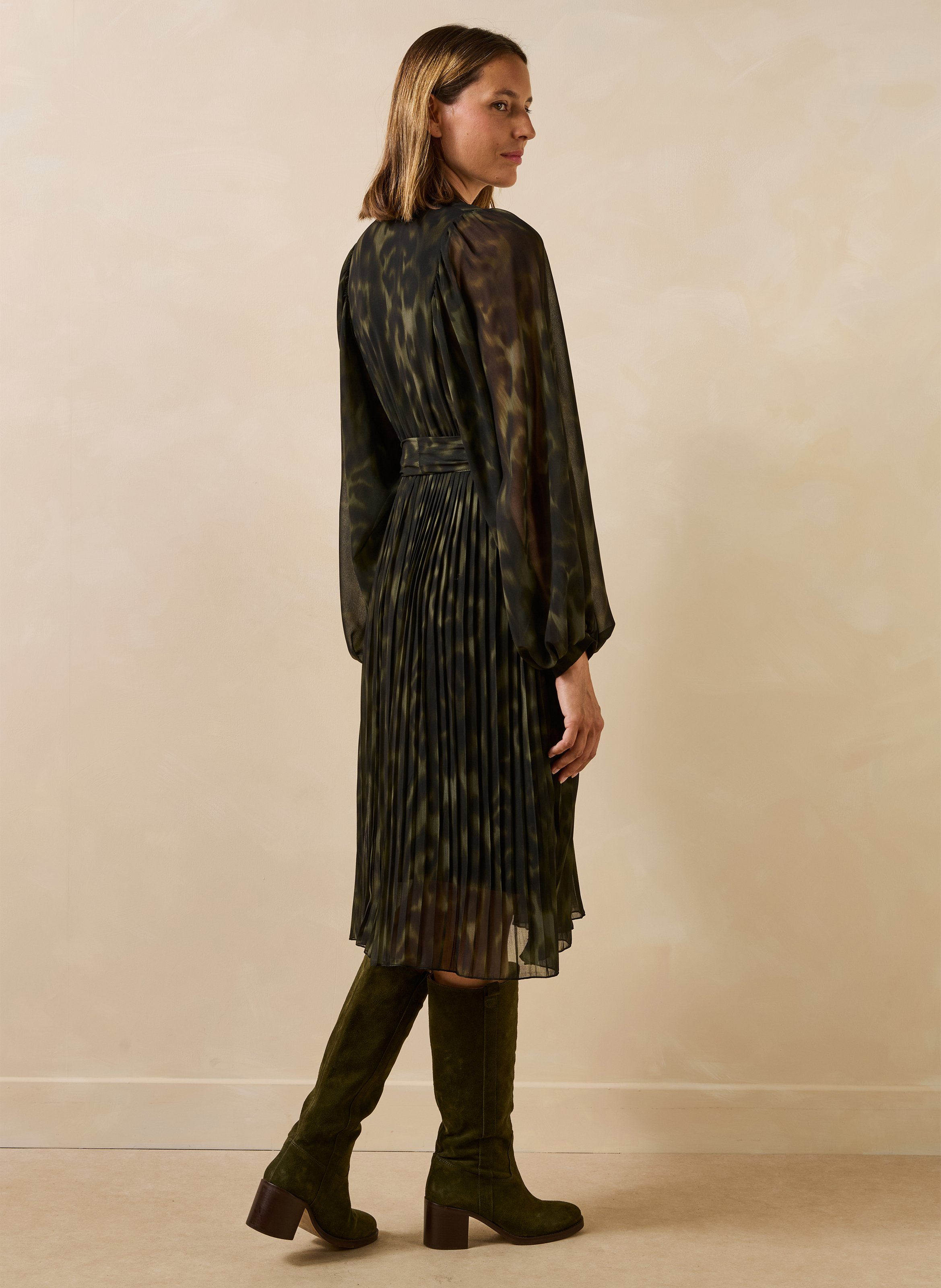 Midi-jurk met Tunesische kraag en print LA FEE MARABOUTEE Groen
