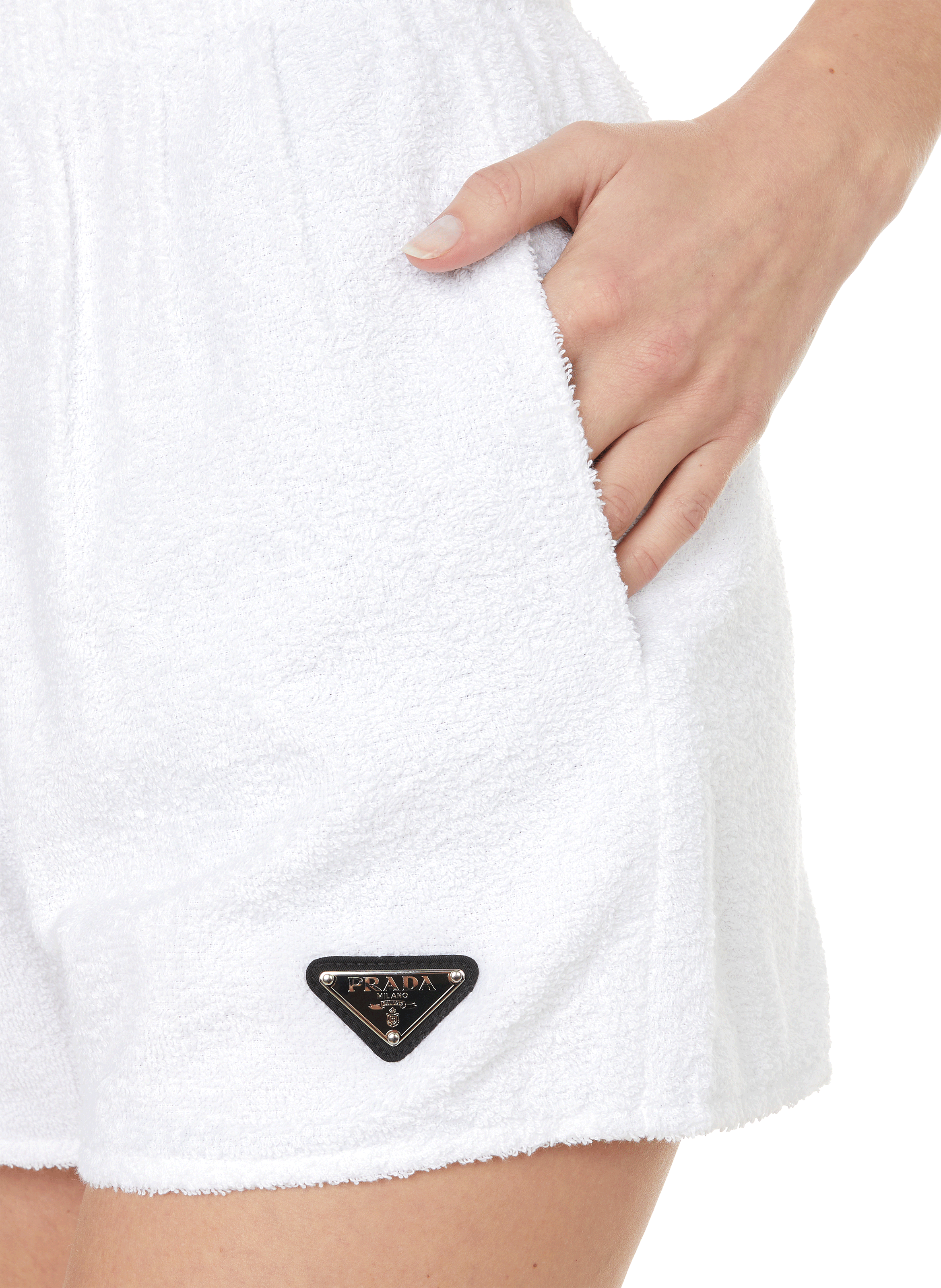 Short en coton effet éponge PRADA Blanc