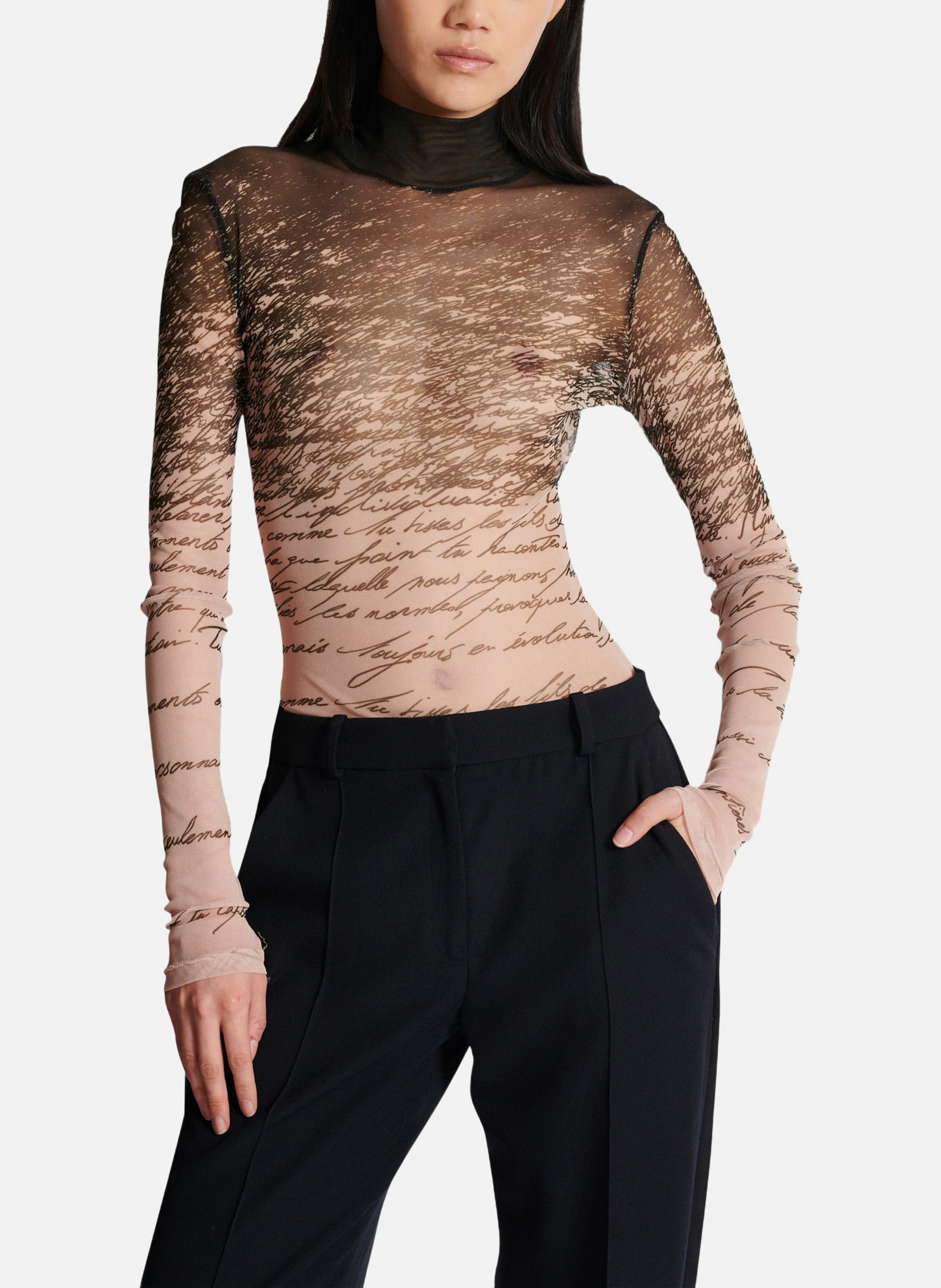 Top à manches longues imprimé « lettre d'amour » BALMAIN Marron