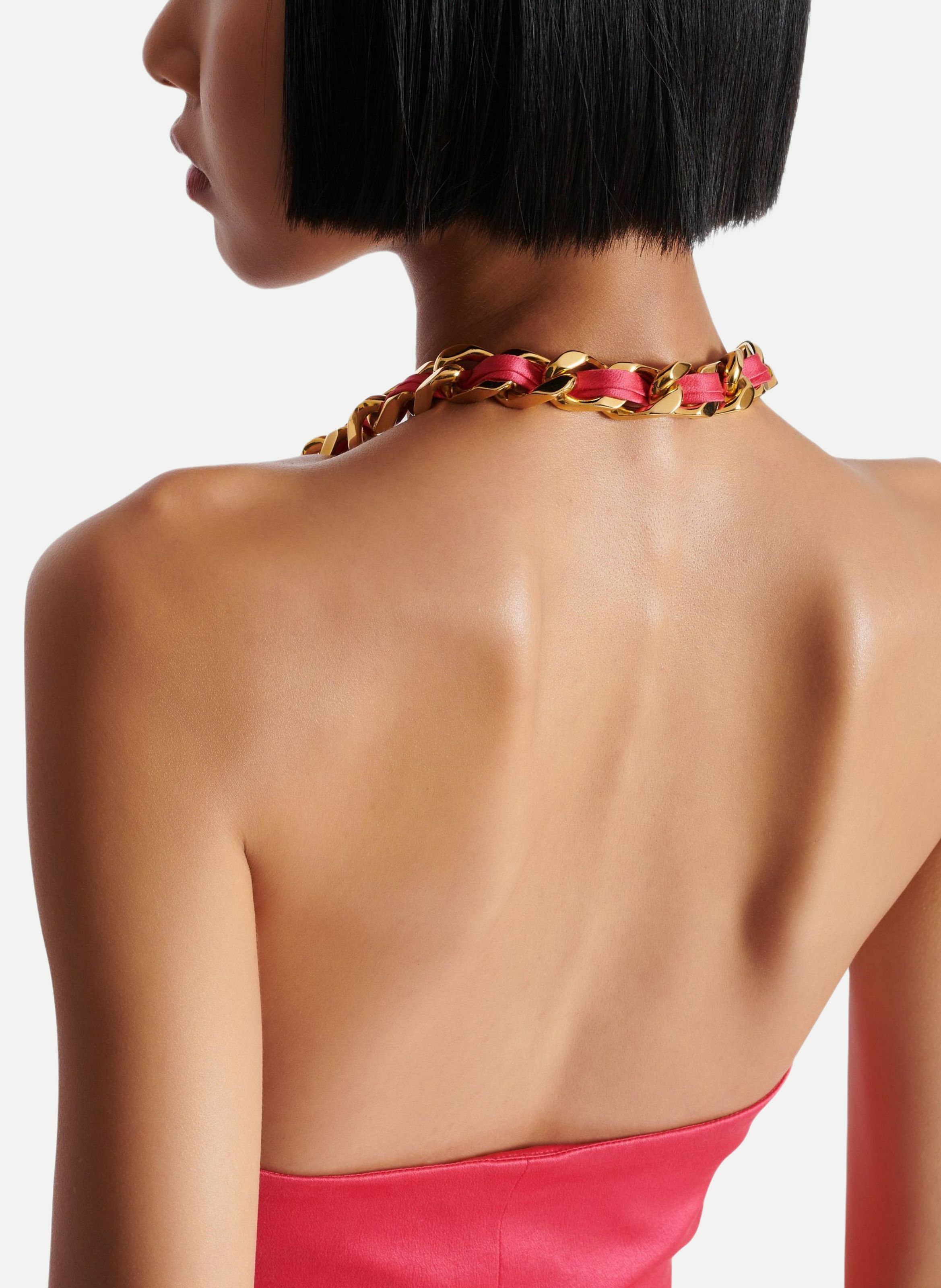 Top dos-nu drapé en soie BALMAIN Rose